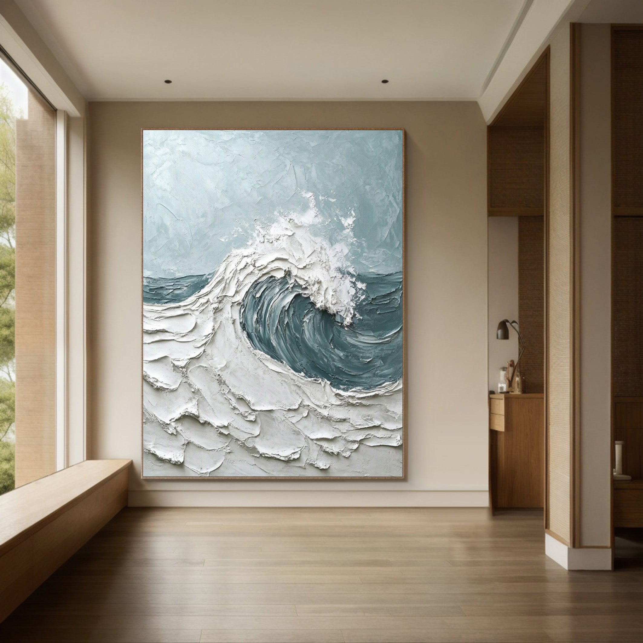 Textured Ocean Wave Painting with Bold Impasto for Decor #MM564