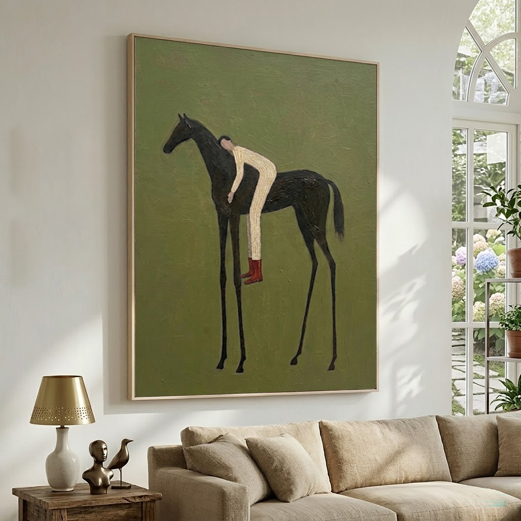 Large Contemporary Figurative Horse Rider Wall Art Equestrian Oil Painting Minimalist Cowboy Cowgirl Inspired Artwork Modern Home Decor