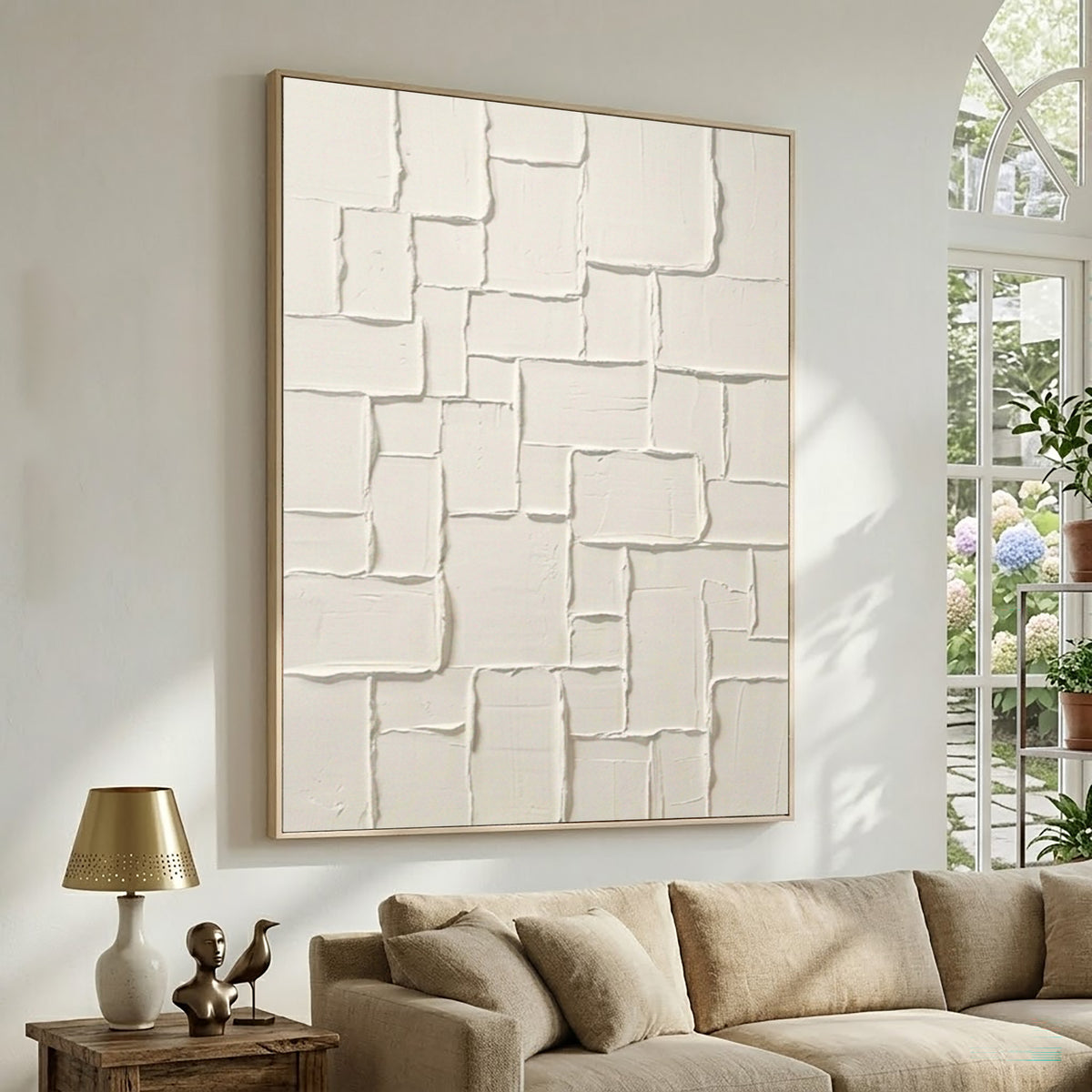 White Structure Study Large Textured Abstract Wall Art Minimalist Contemporary Relief Painting