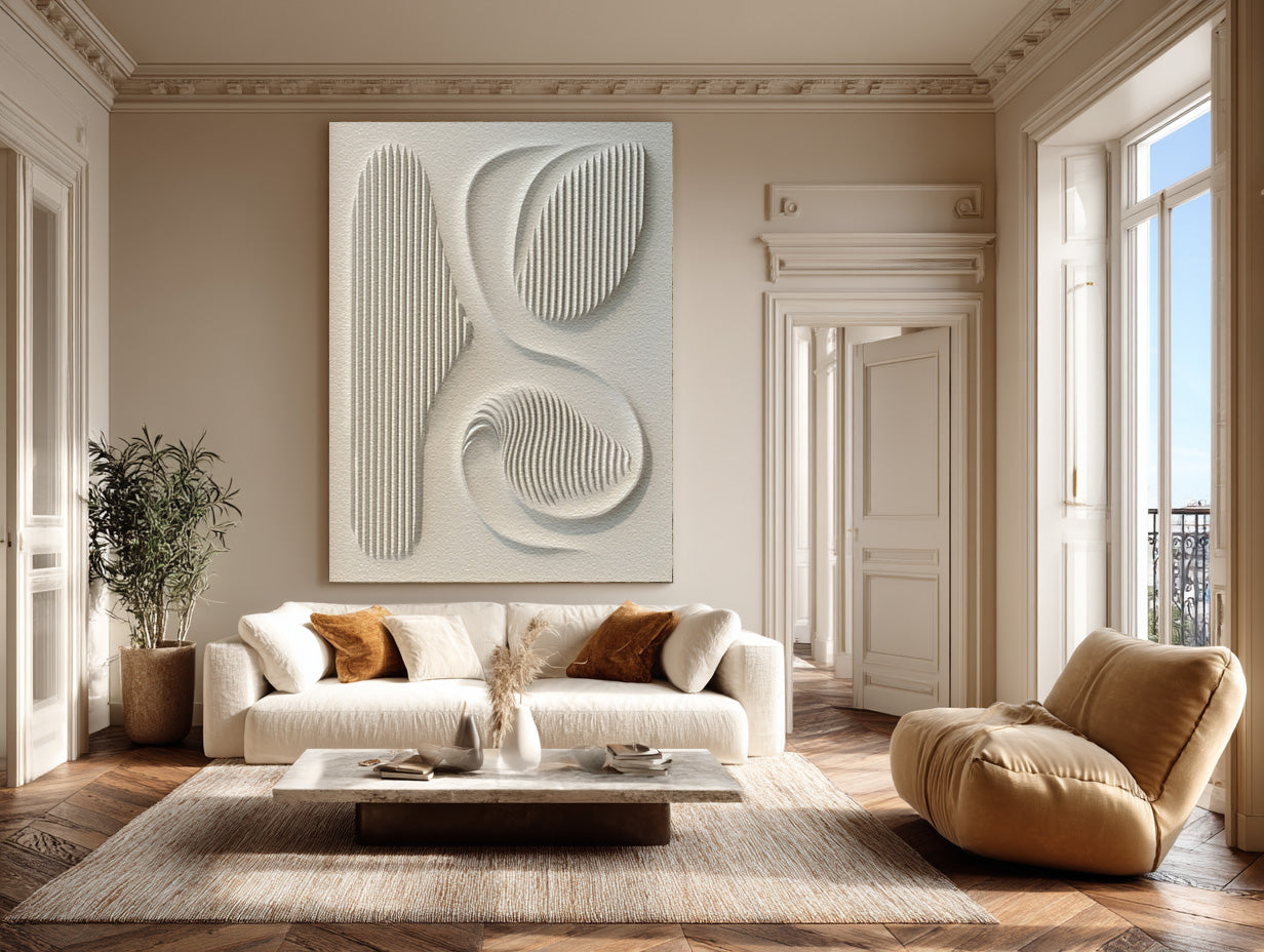 Abstract Curved Line Relief Painting Modern Foyer Art #AG 084