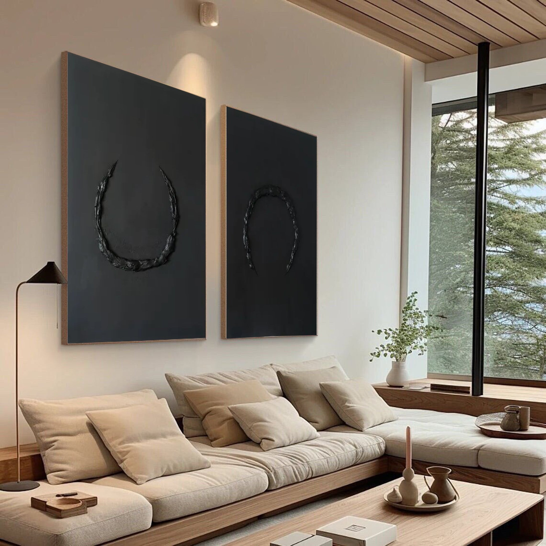 مجموعة من قطعتين من الفن التجريدي الأسود الحديث البسيط #MMS027