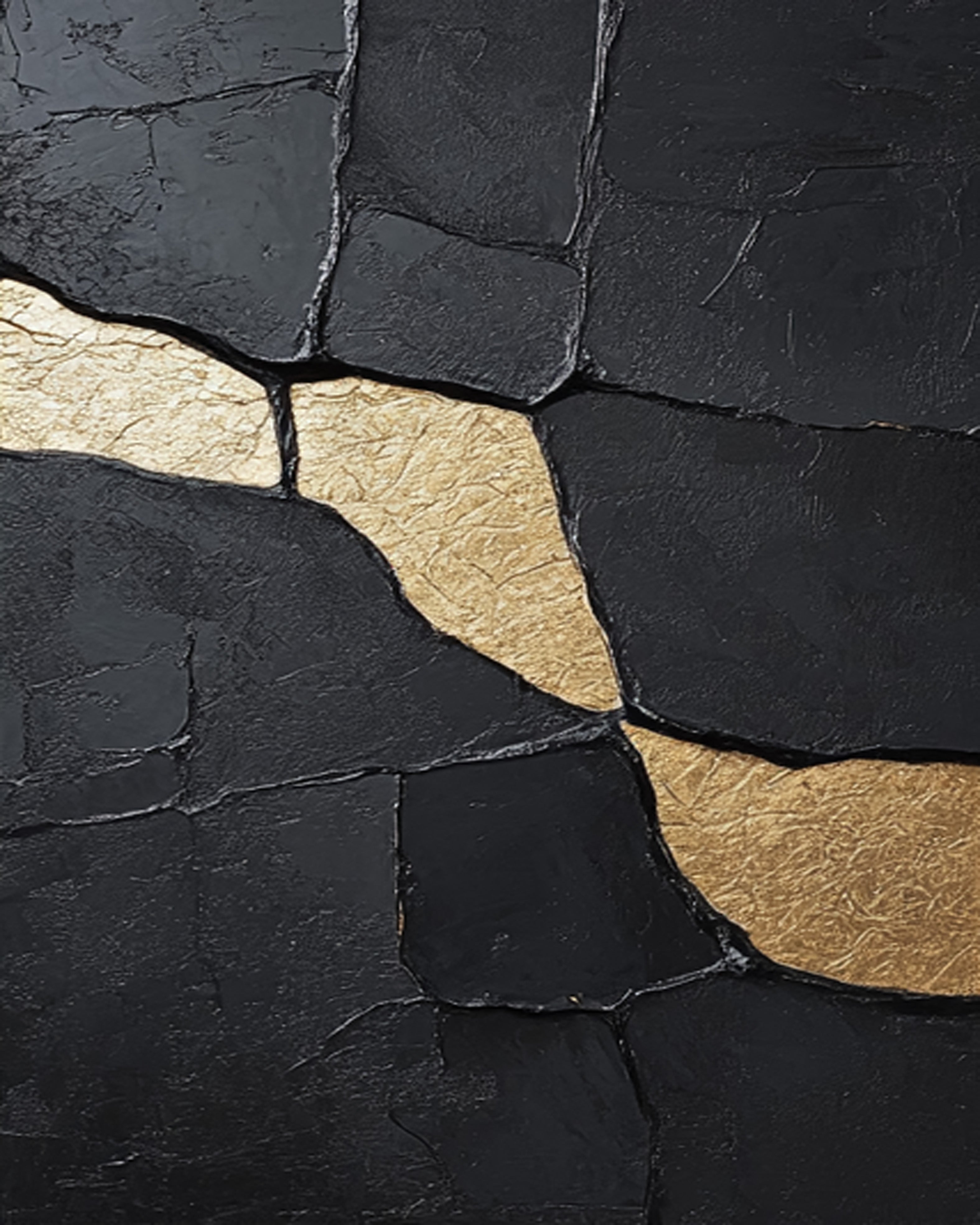 Gilded Flow:Textured Black Abstract with Organic Gold Inlays #MM551