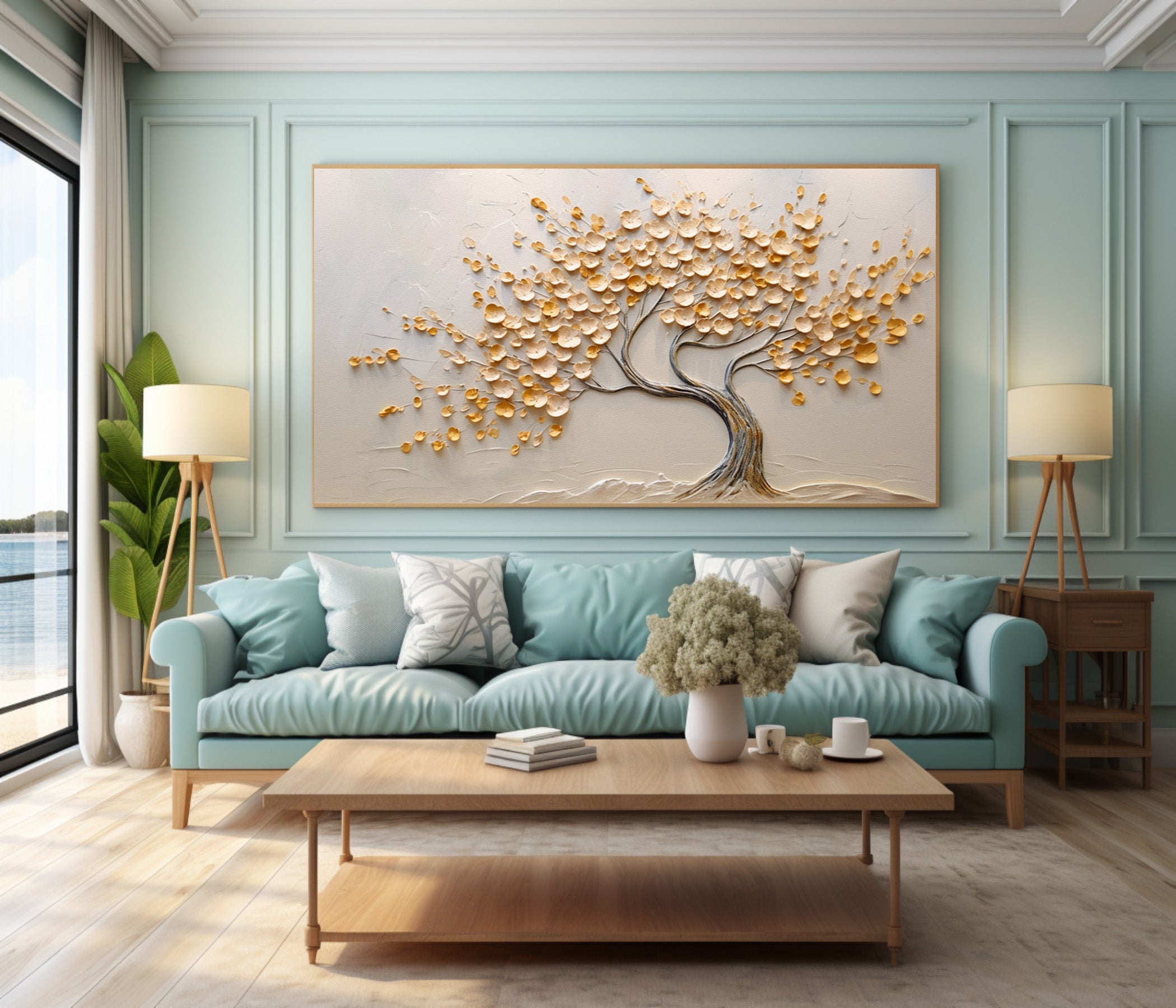 Contemporary 3D Tree Art Luxurious Gold Canvas #AG 092