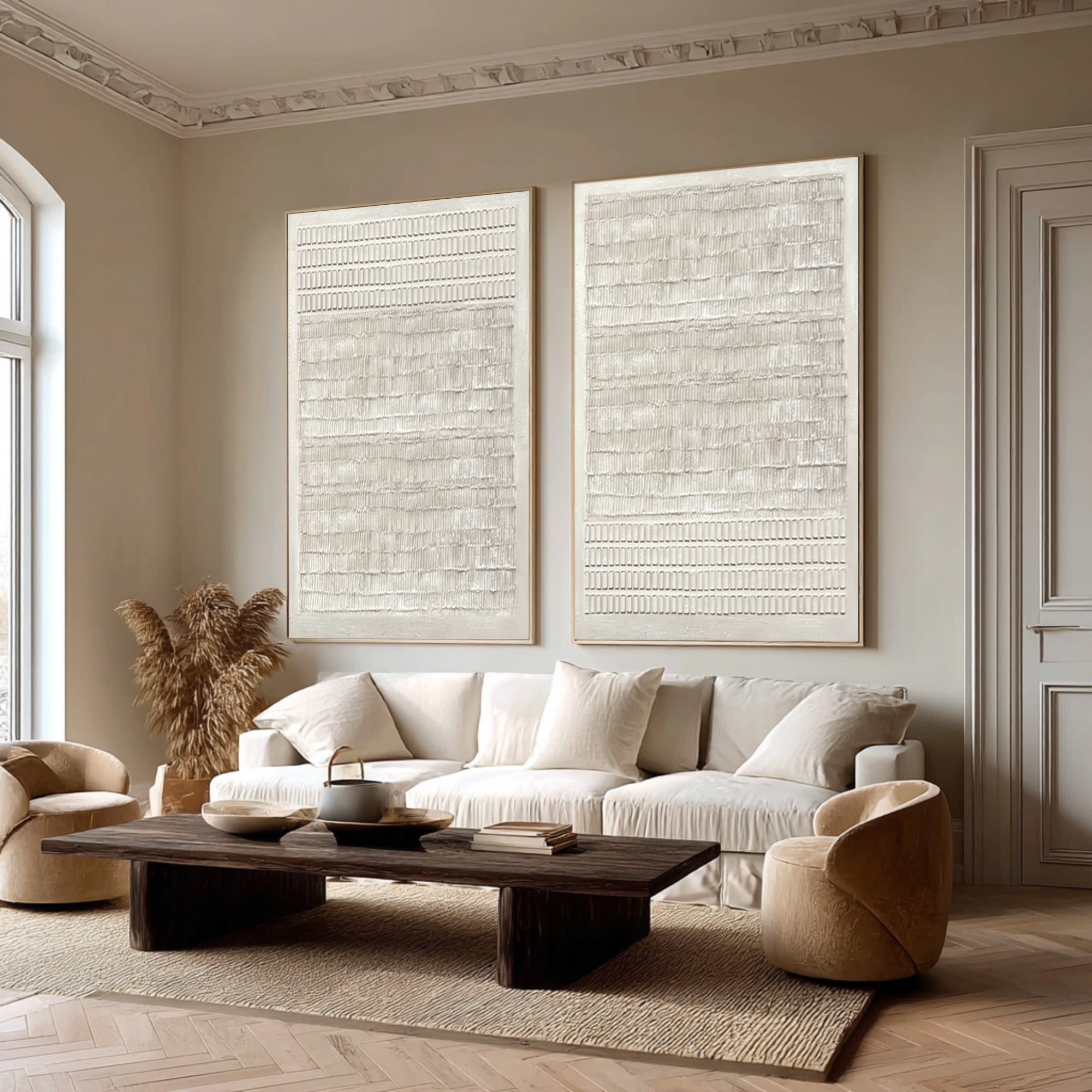 White Textured Art Prints Set for Modern Homes #AG 037