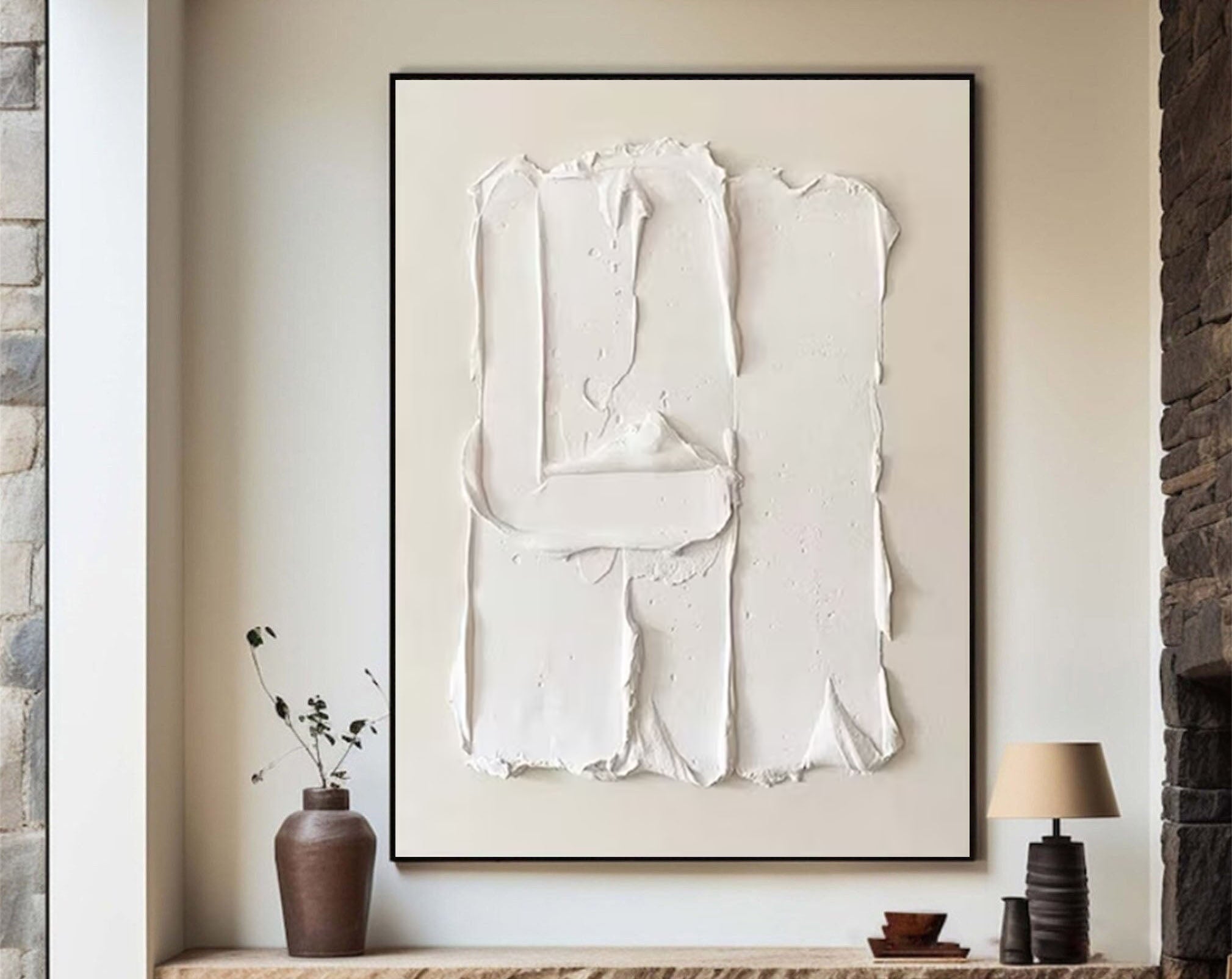 Minimalist White Textured Abstract Canvas Art #MM183