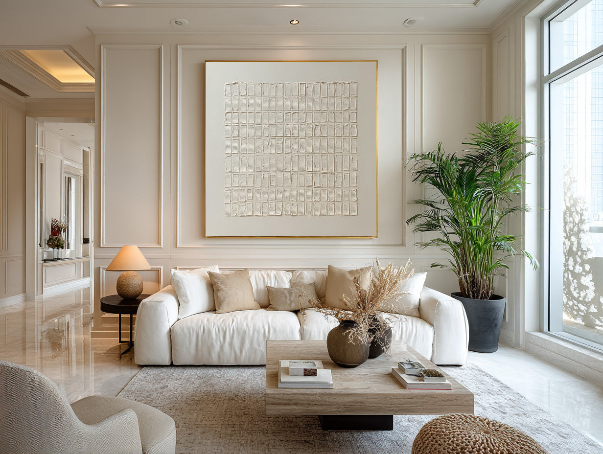 Modern Textured Art - Fluid White Abstract Painting #AG 061