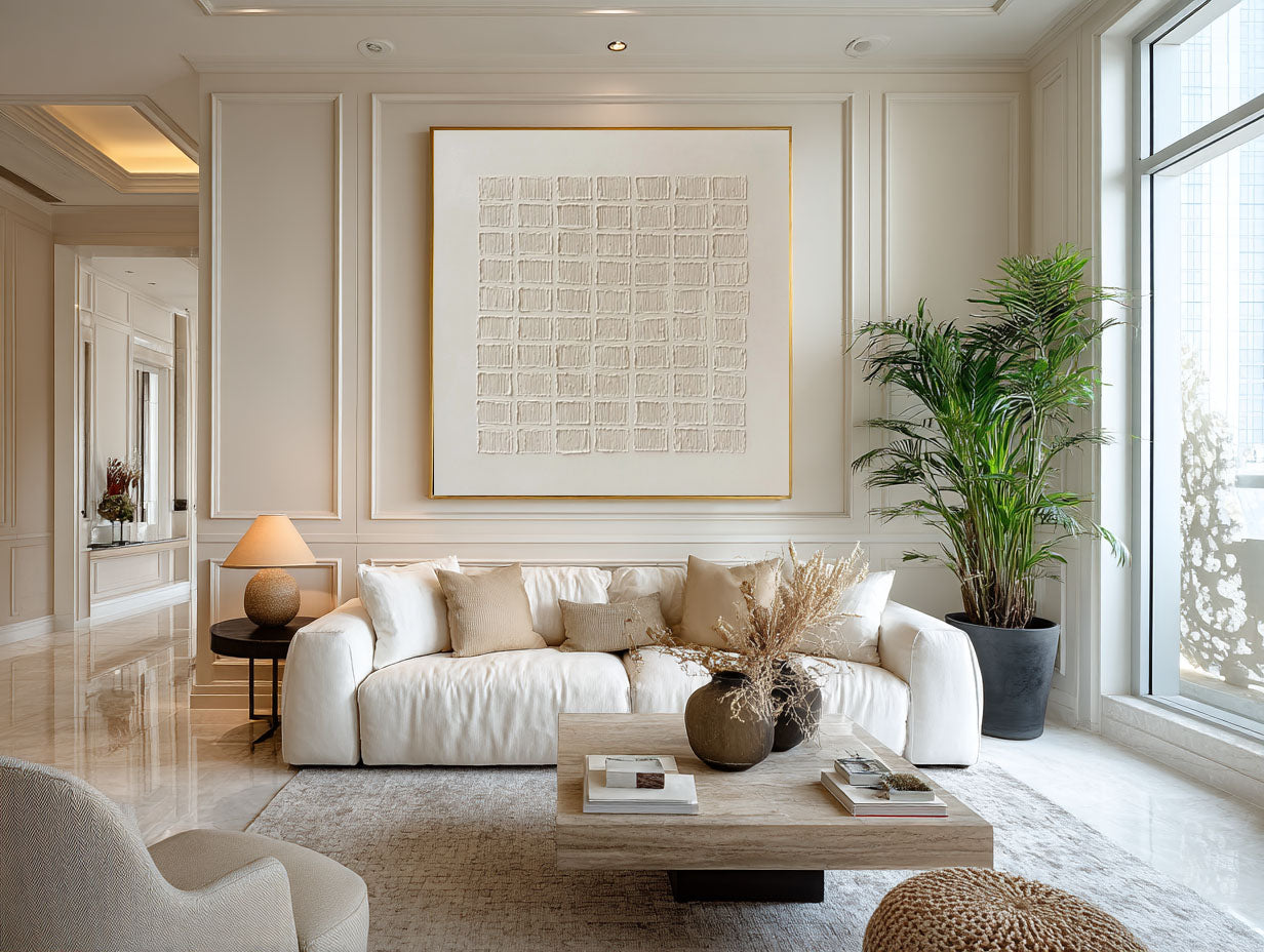 Modern Geometric Texture - White Grid Artwork #AG 059