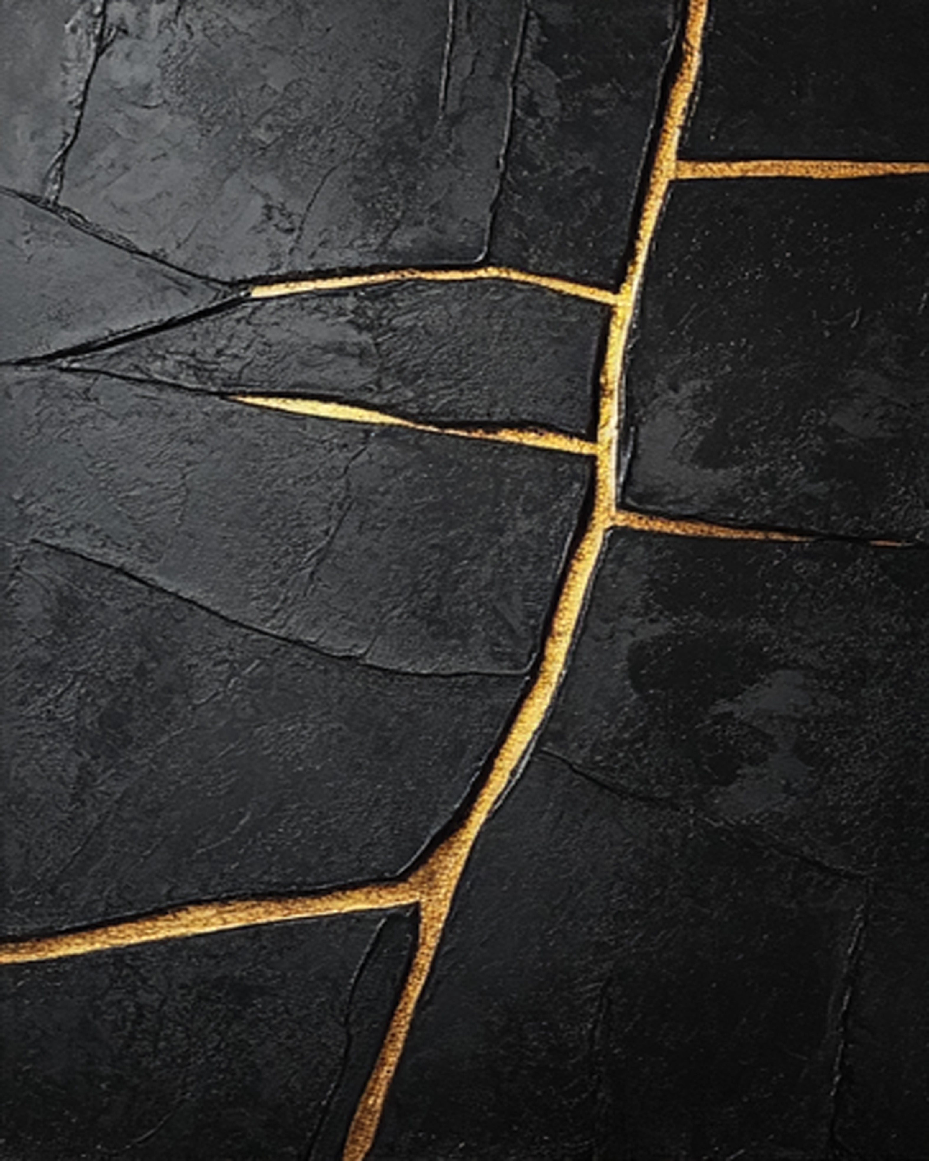Gilded Divide:Textured Black Abstract with Linear Gold Inlays #MM550
