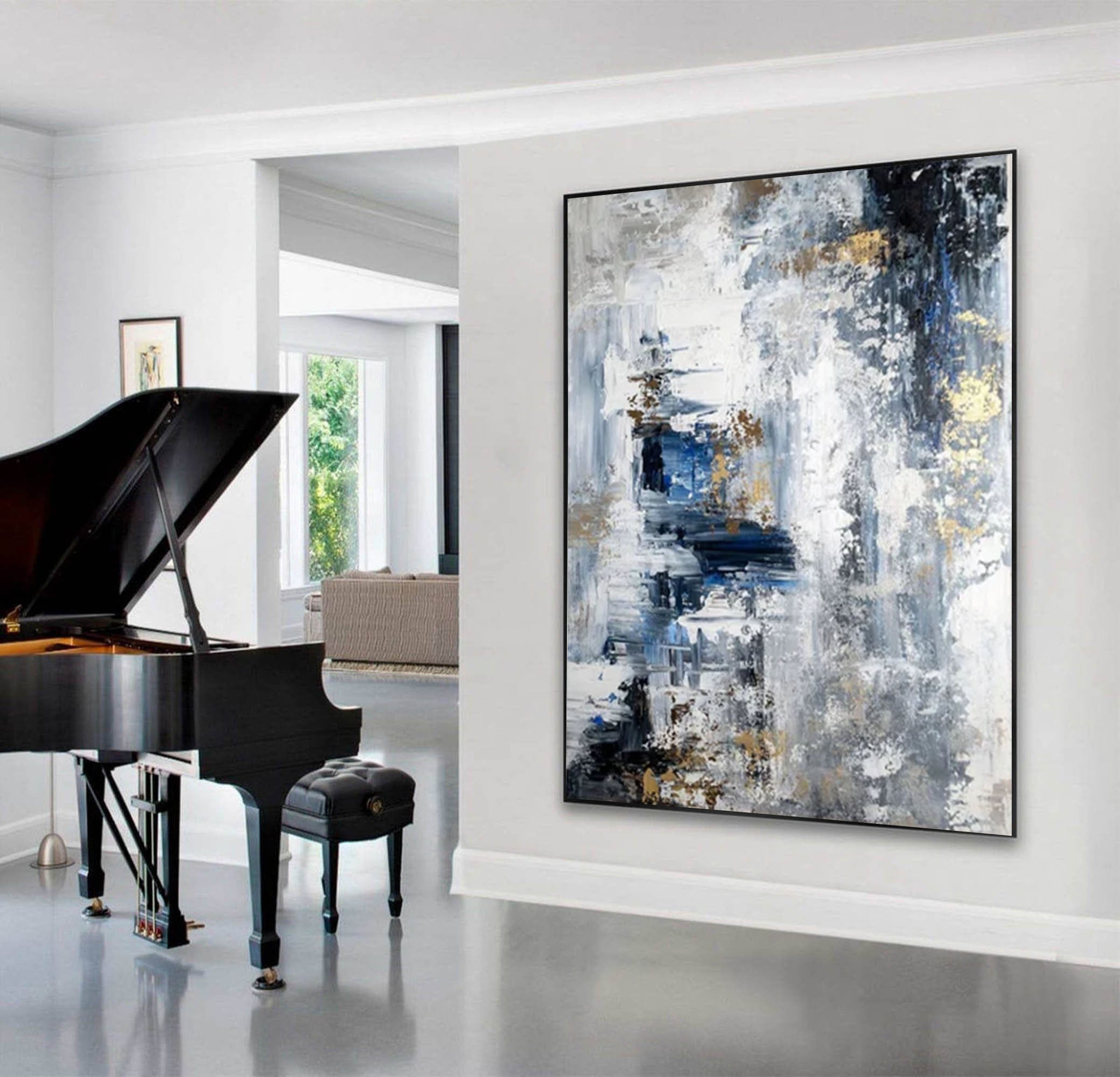 Blue & White Abstract Painting for Contemporary Walls #AB062