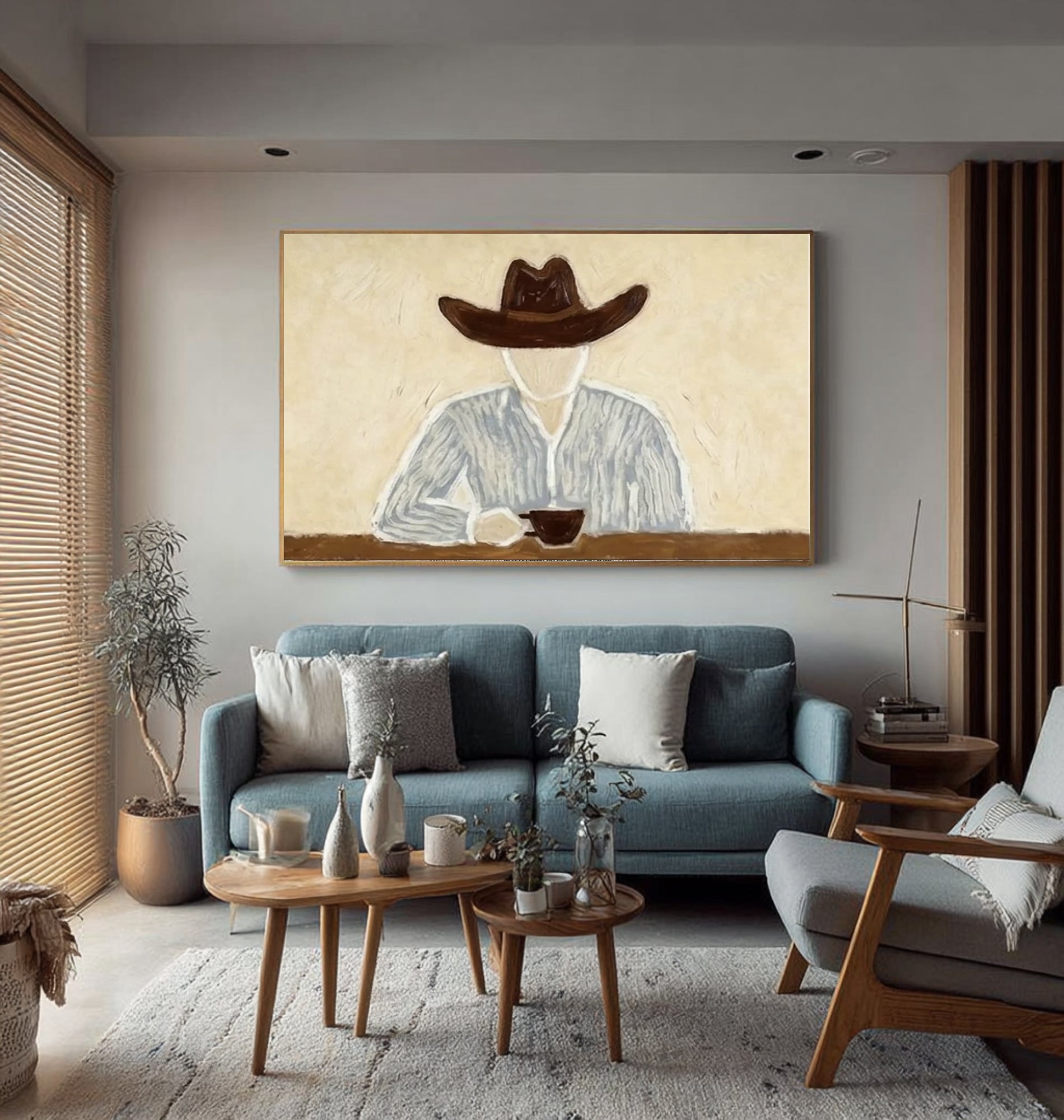 Minimalist Western Figure Painting Rustic Modern Interior Art
