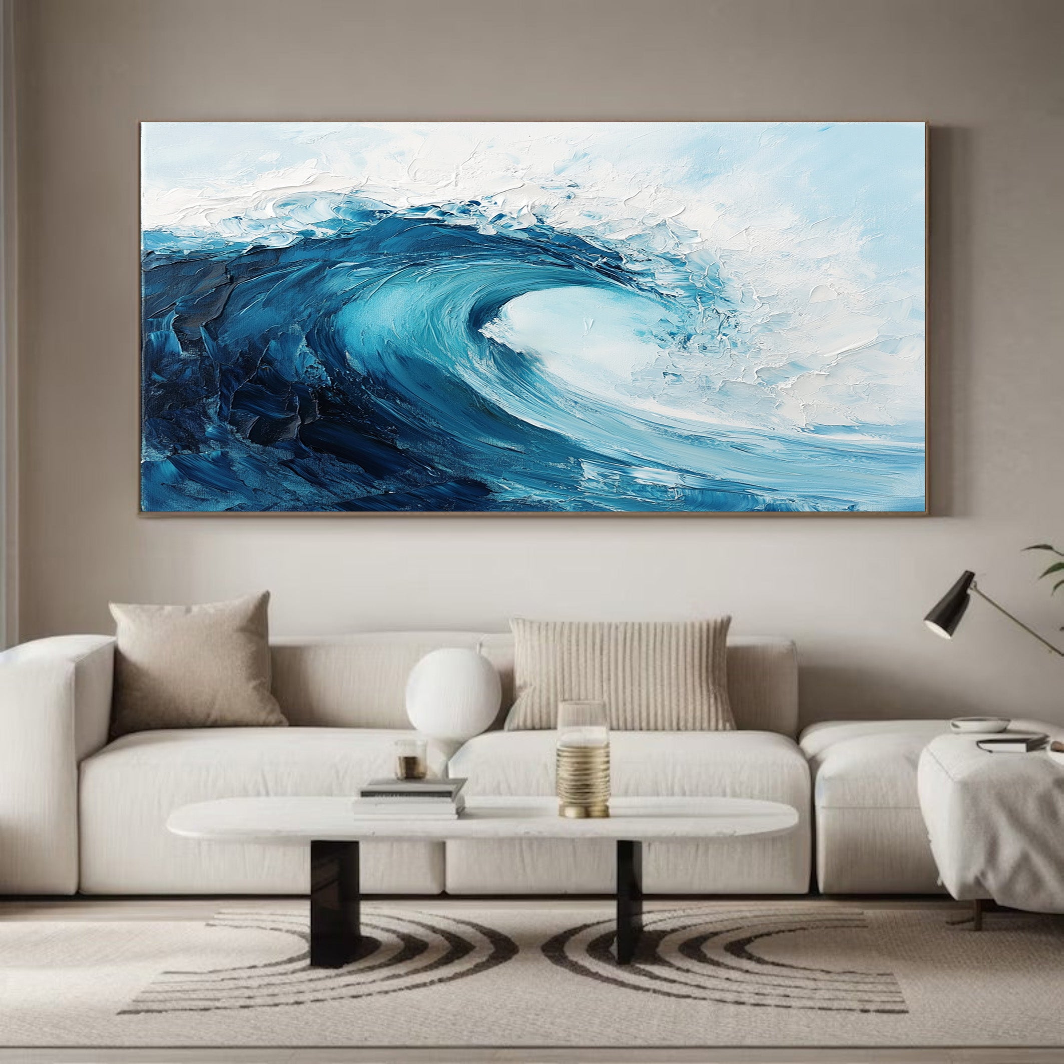 Azure Fury: Impasto Ocean Wave Painting, Energetic Seascape #MM510