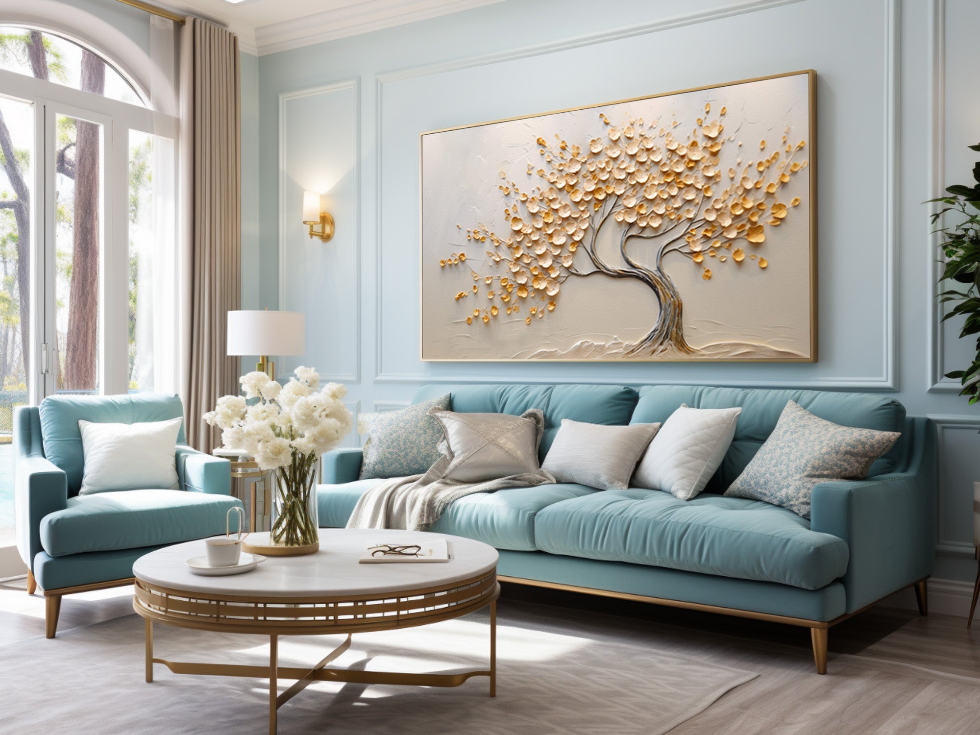 Contemporary 3D Tree Art Luxurious Gold Canvas #AG 092