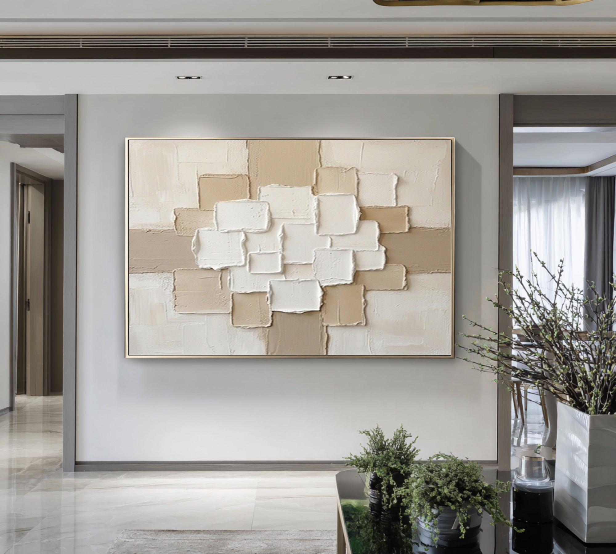Large Minimalist Neutral Textured Canvas Art Geometric Abstract Painting