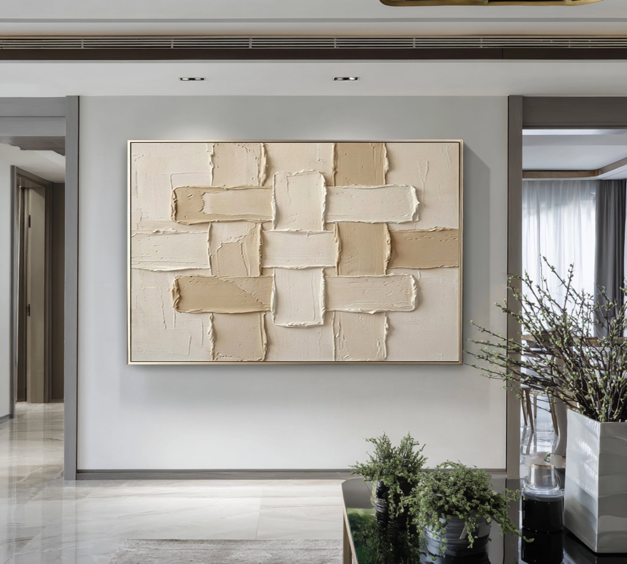 Large Beige Textured Abstract Wall Art Contemporary Neutral Decor