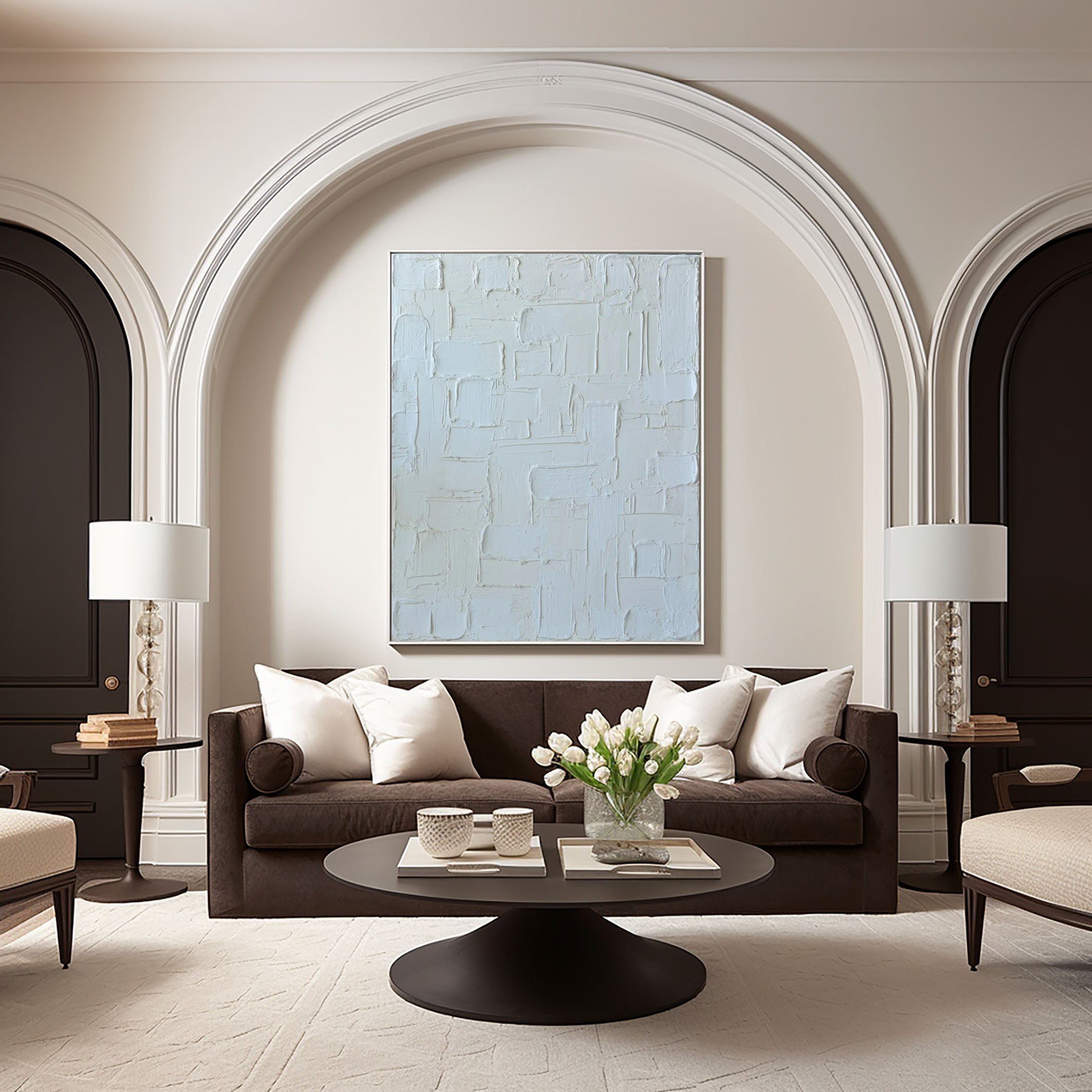 Oversized Minimalist White Textured Wall Art For Home #MM101