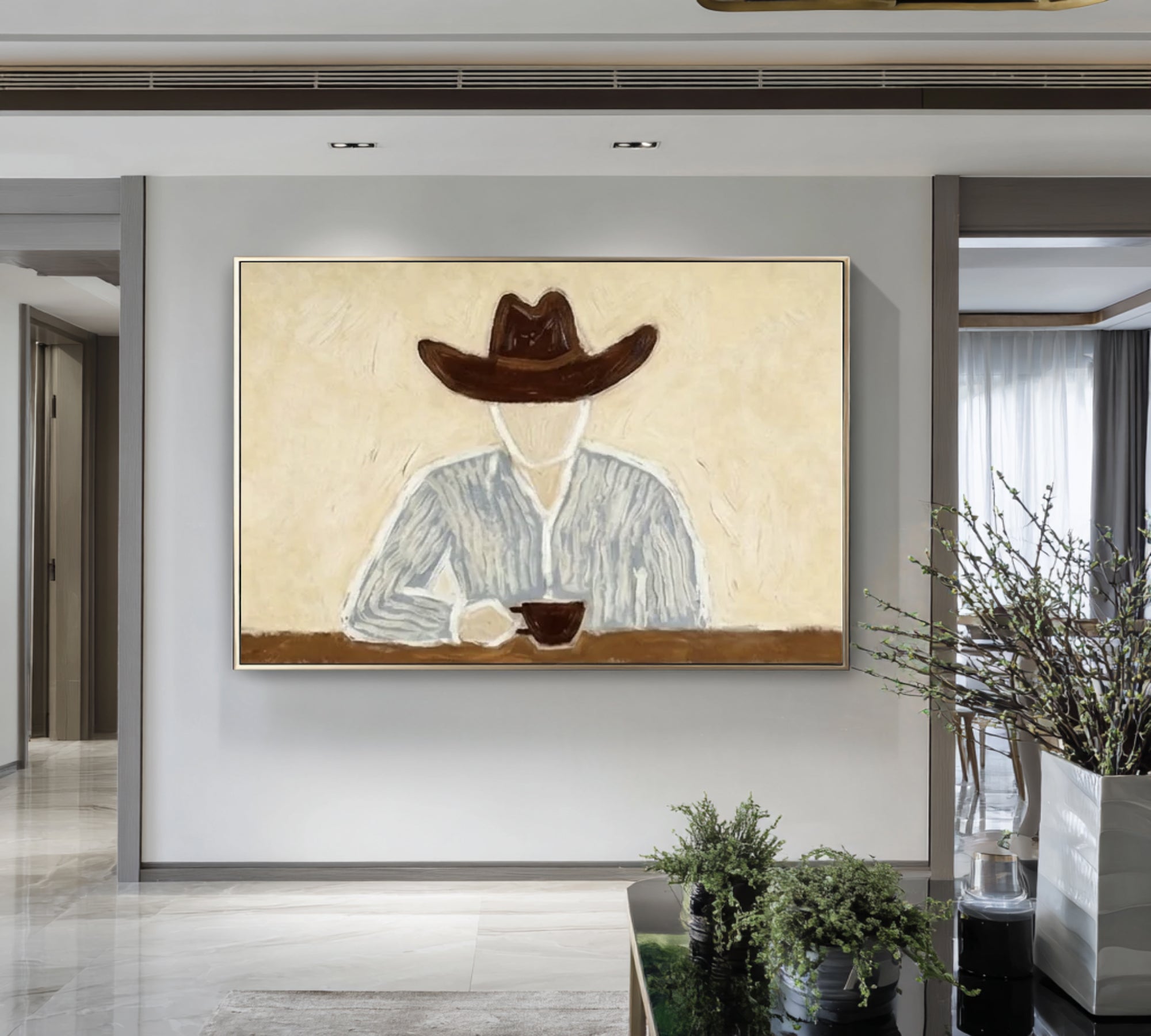 Minimalist Western Figure Painting Rustic Modern Interior Art