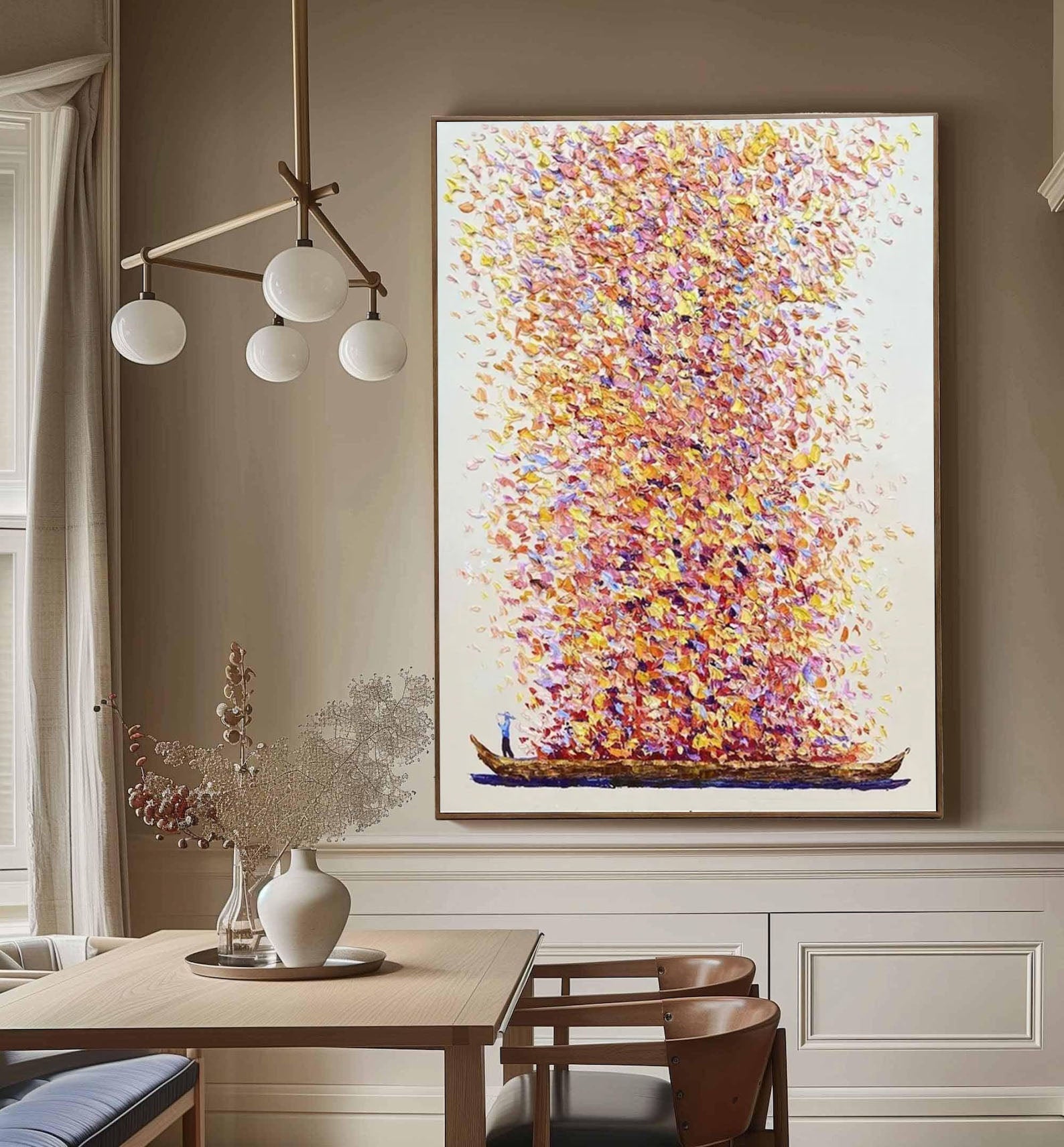 لوحة فنية تجريدية نابضة بالحياة على شكل قارب من القماش للديكور الحديث #AB046