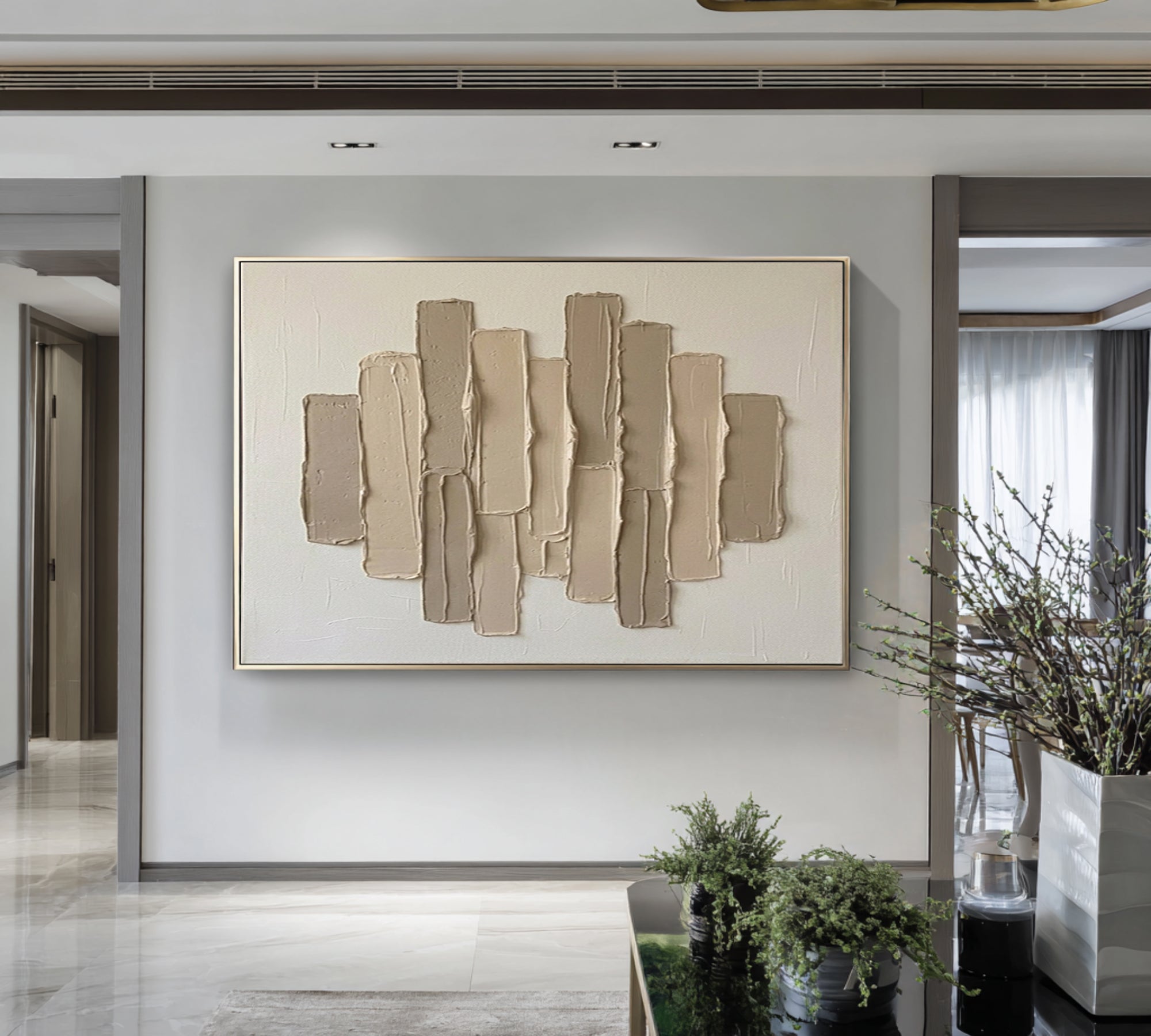 Large Skyline Inspired Textured Wall Art Neutral Contemporary Canvas