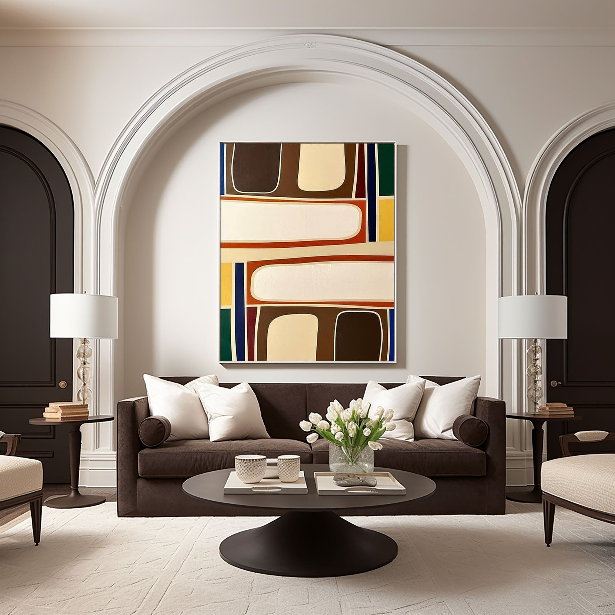 لوحة فنية جدارية تجريدية حديثة برسومات هندسية ملونة من القماش #AB023