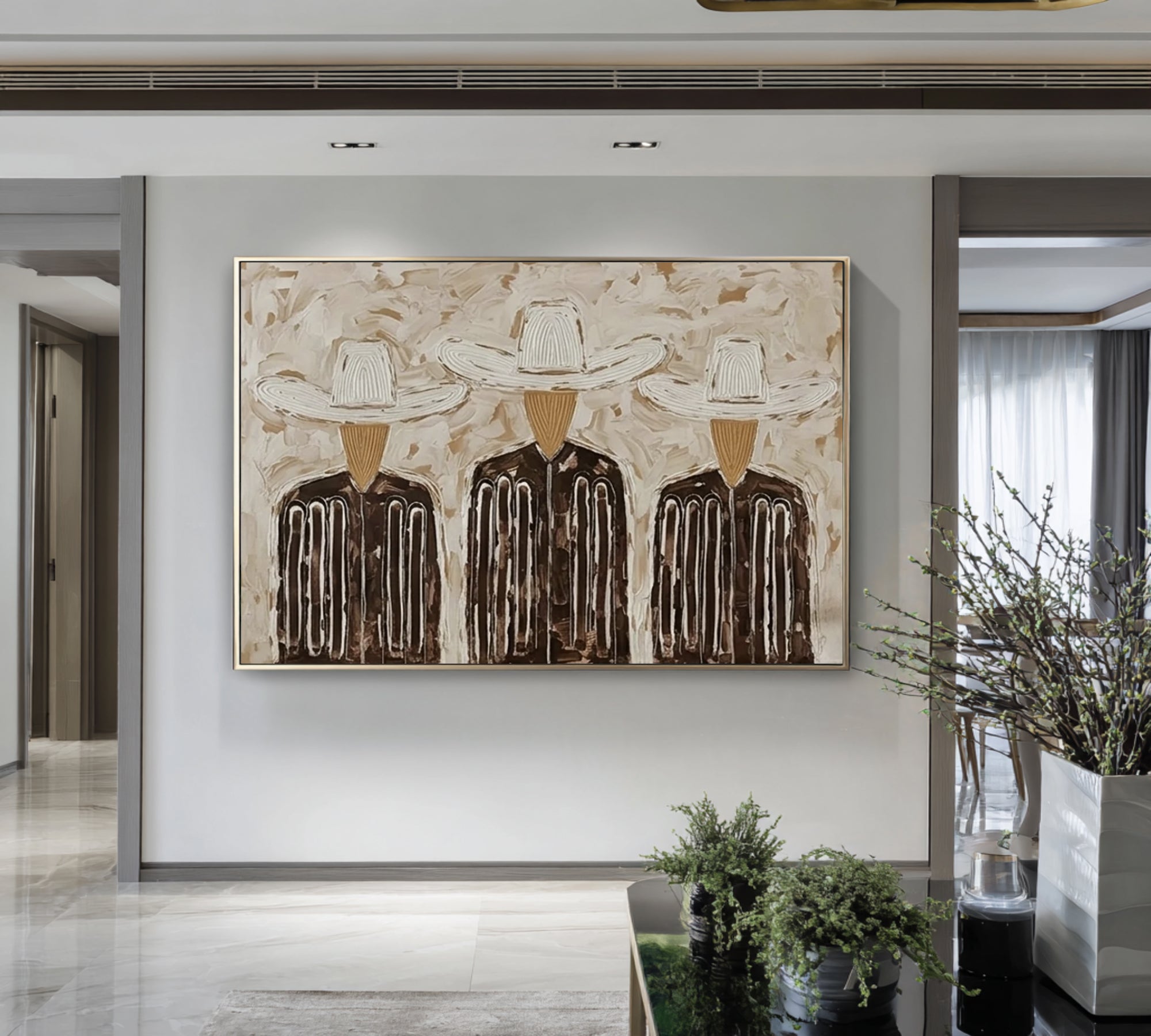 Modern Cowboy Collective Painting Large Neutral Wall Decor