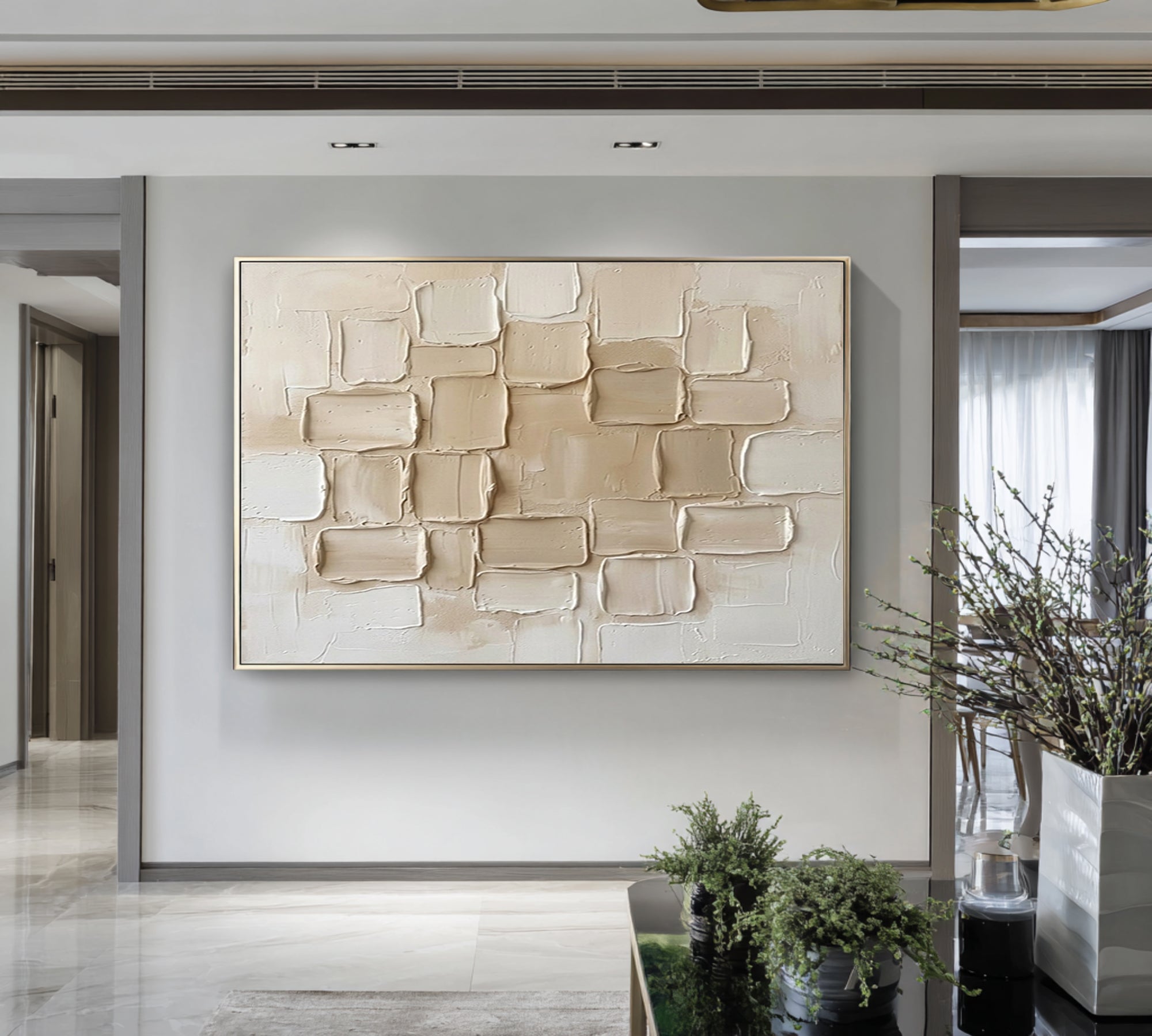 Large Beige Minimalist Textured Wall Art Neutral Contemporary Canvas