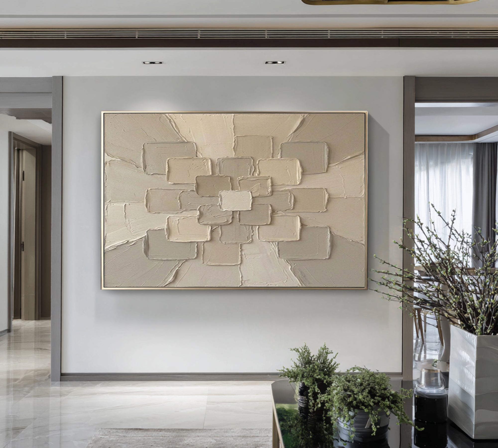 Large Sculptural Texture Wall Art Hand Painted Neutral Canvas