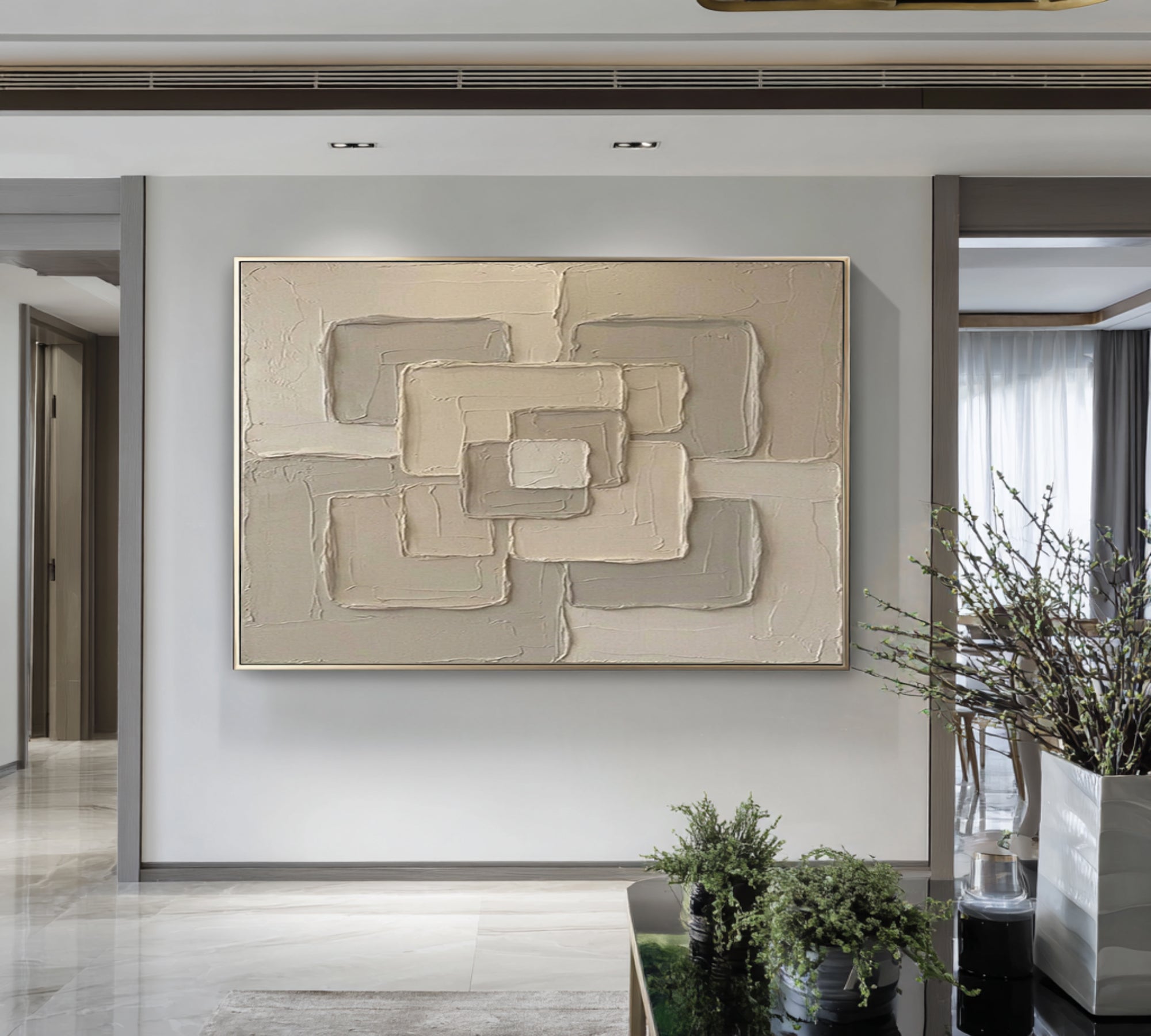 Large Neutral Abstract Texture Wall Art Hand Painted Modern Canvas