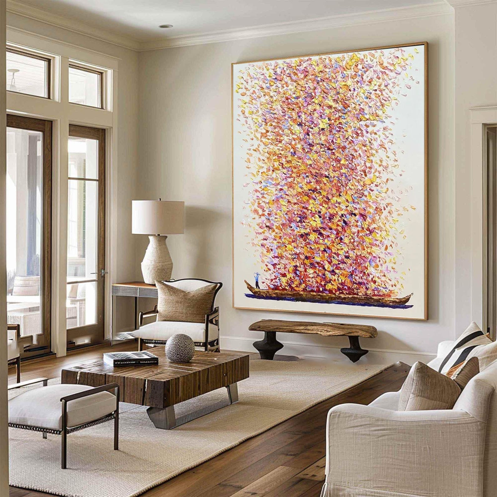 لوحة فنية تجريدية نابضة بالحياة على شكل قارب من القماش للديكور الحديث #AB046