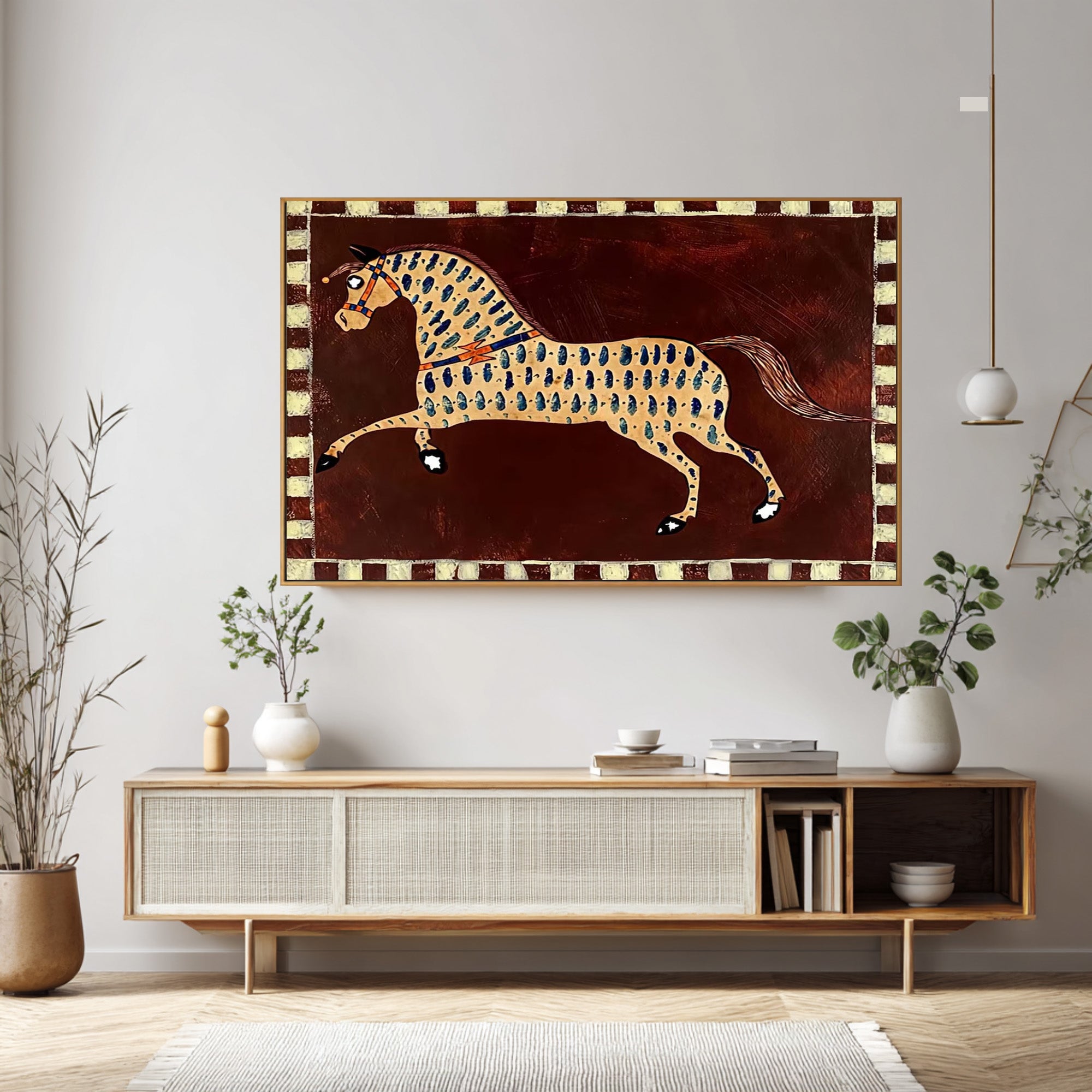 Large Patterned Horse Canvas Art Eclectic Contemporary Painting