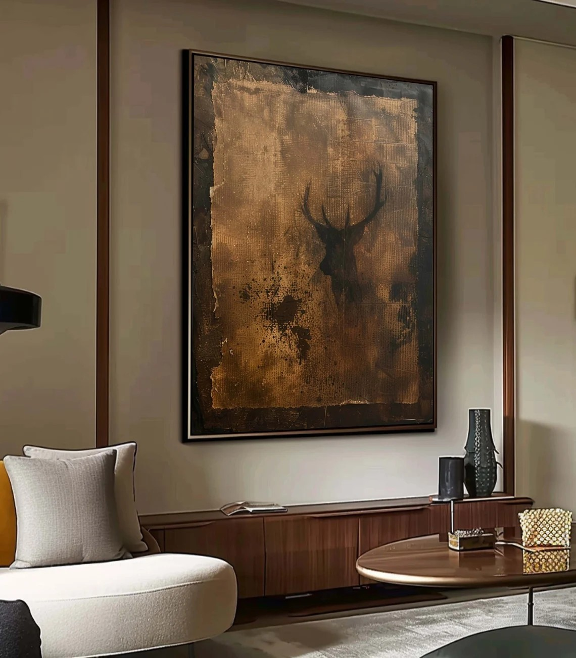 Brown Textured WABI SABI Art with Stag Modern Minimalist Wall Decor #MM216