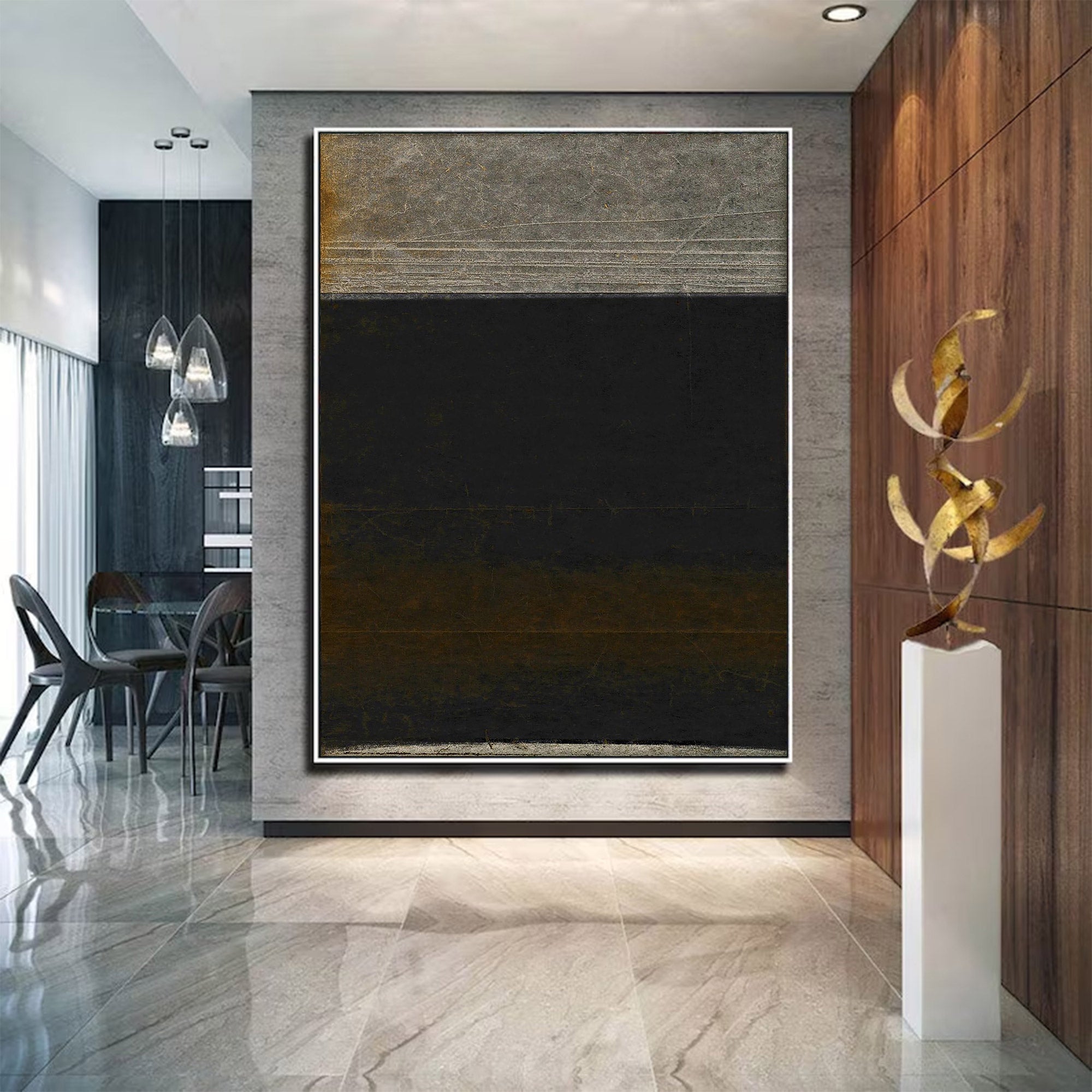 Large Minimalist Black Abstract Wall Art | KelorArt #AG 110