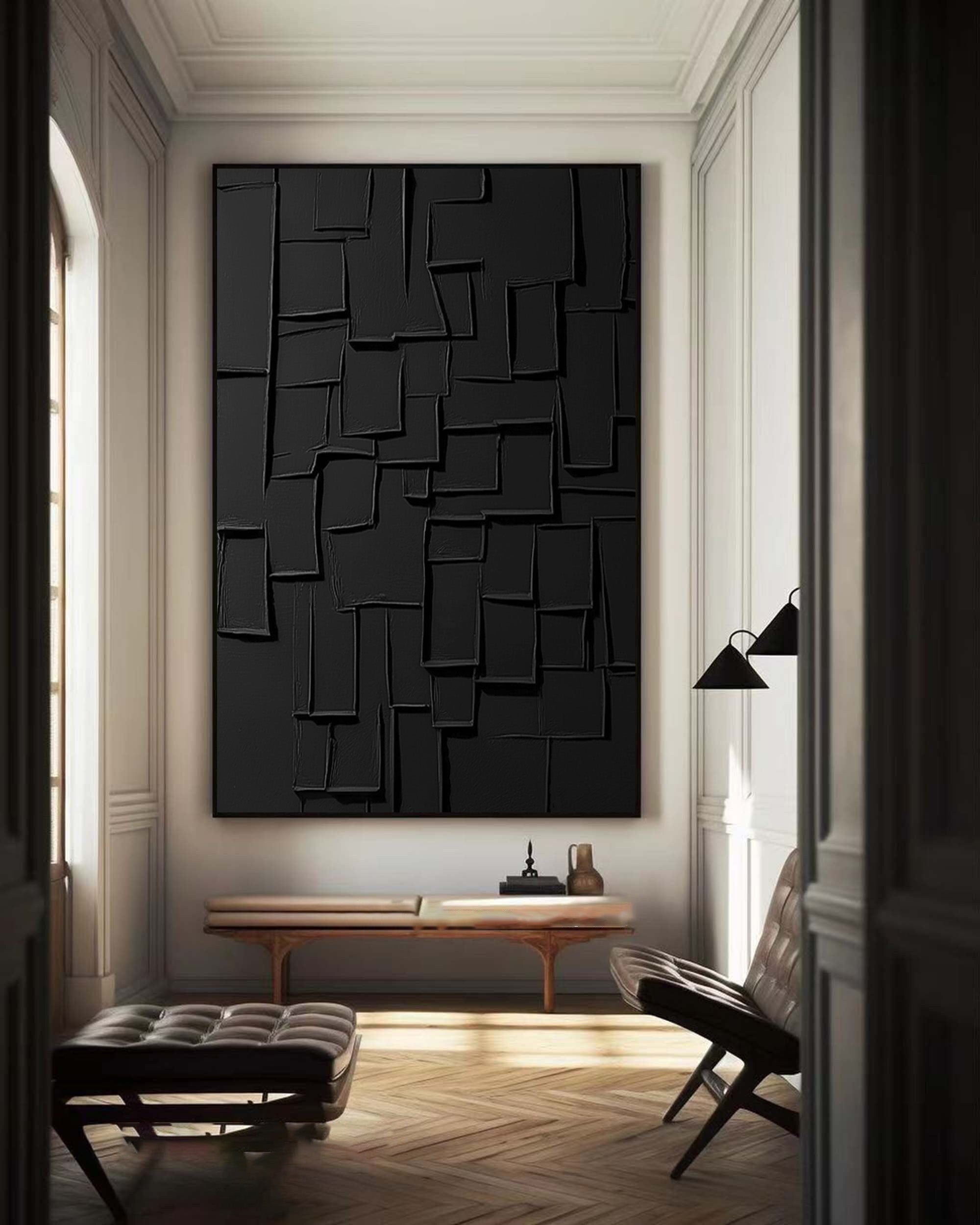 Sculptural Black Abstraction With Sunken Rectangles, Modern Art #MM412
