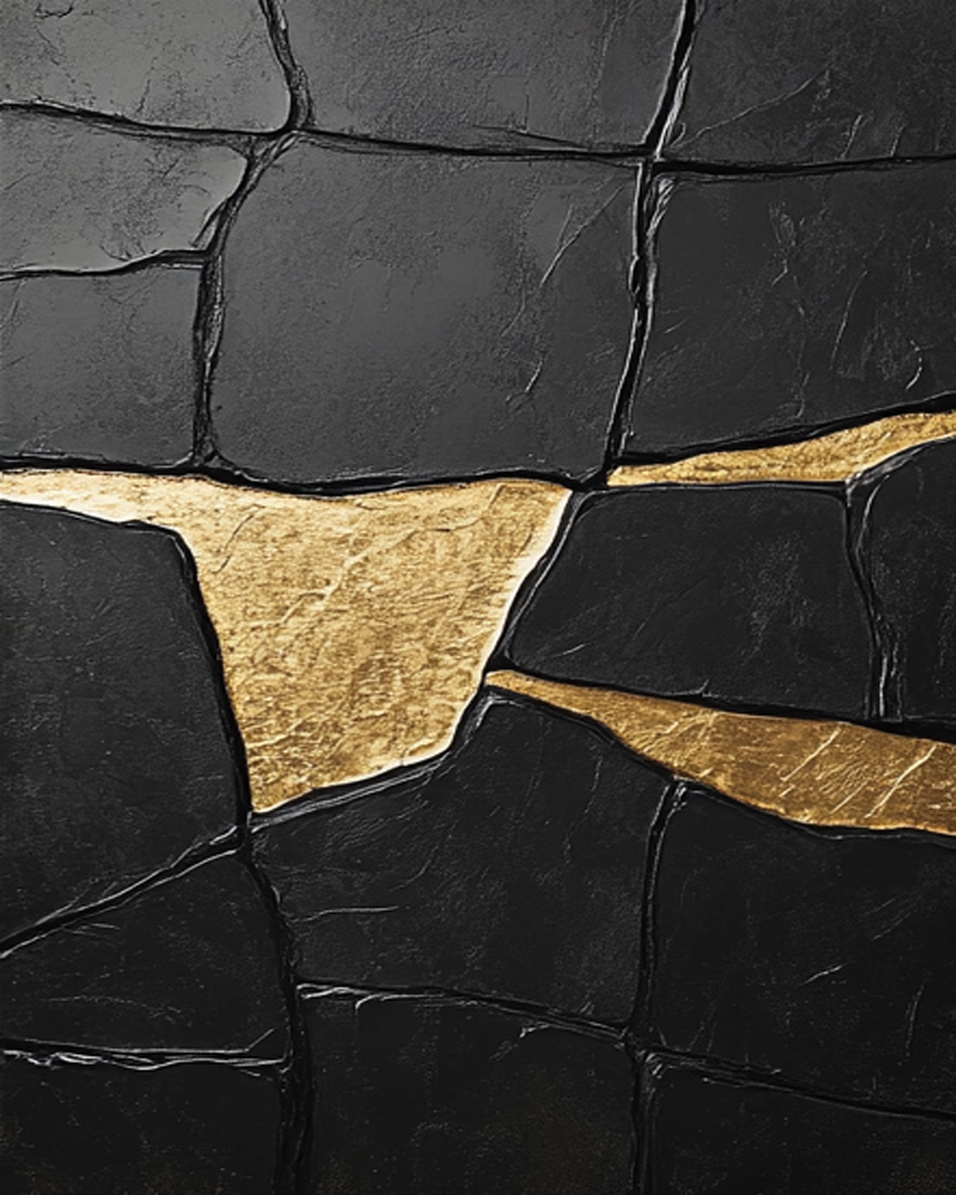 Noir Fragment: Heavily Textured Black Canvas with Gold Accents #MM548