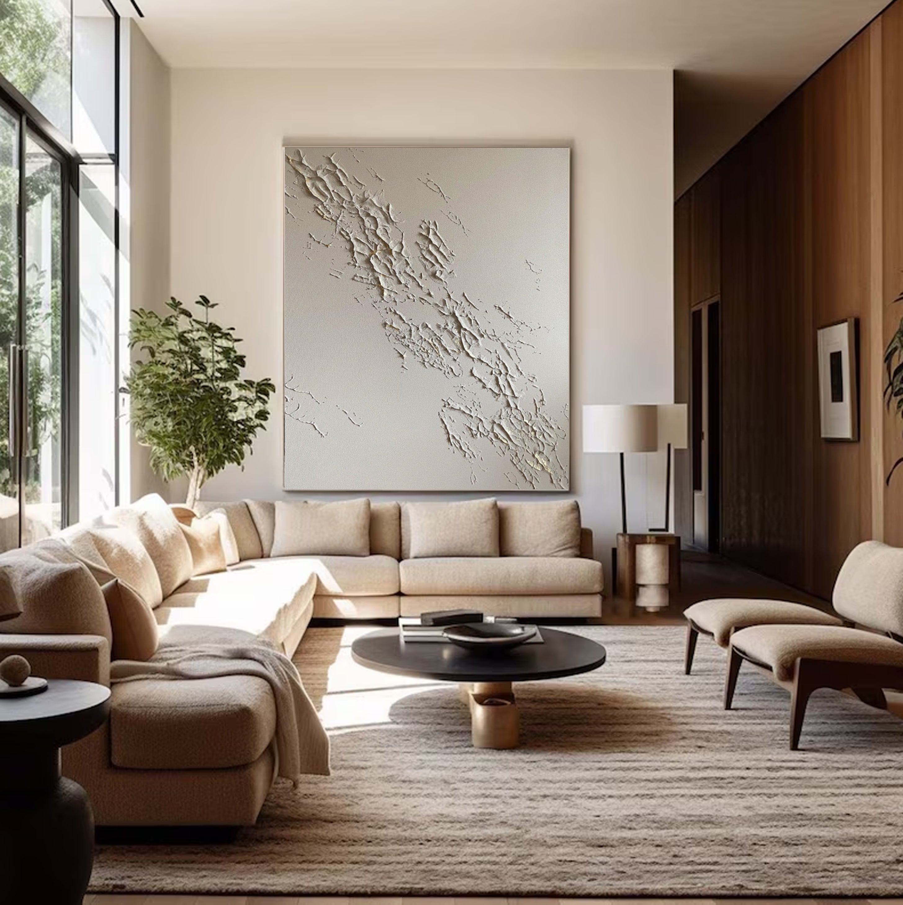 لوحة فنية جبسية حديثة بألوان محايدة من القماش #MM029