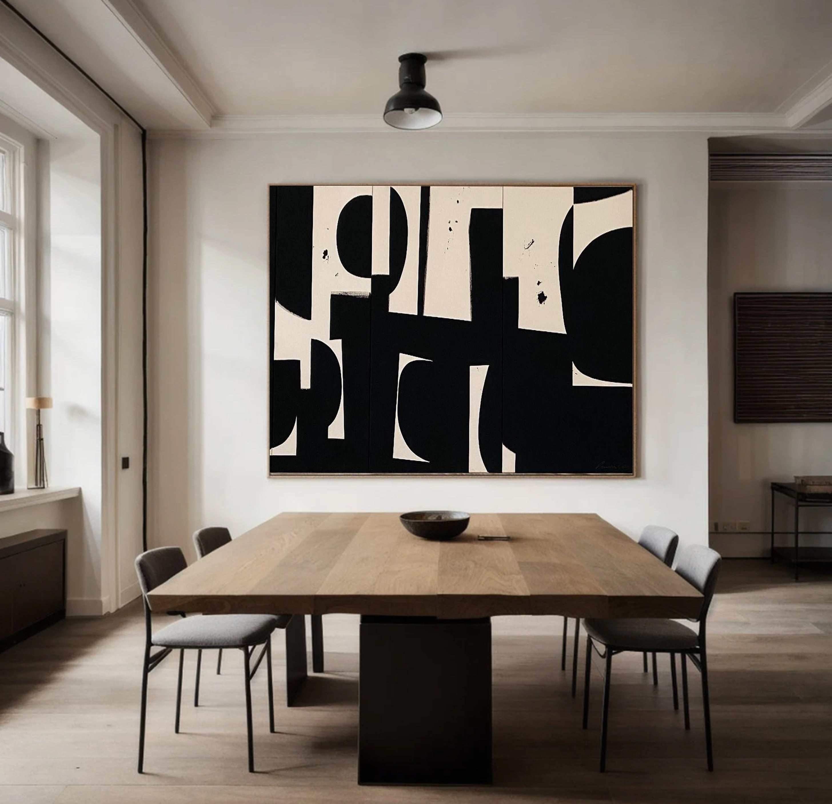 ديكور حائط بسيط بفن تجريدي باللونين الأبيض والأسود #MM050