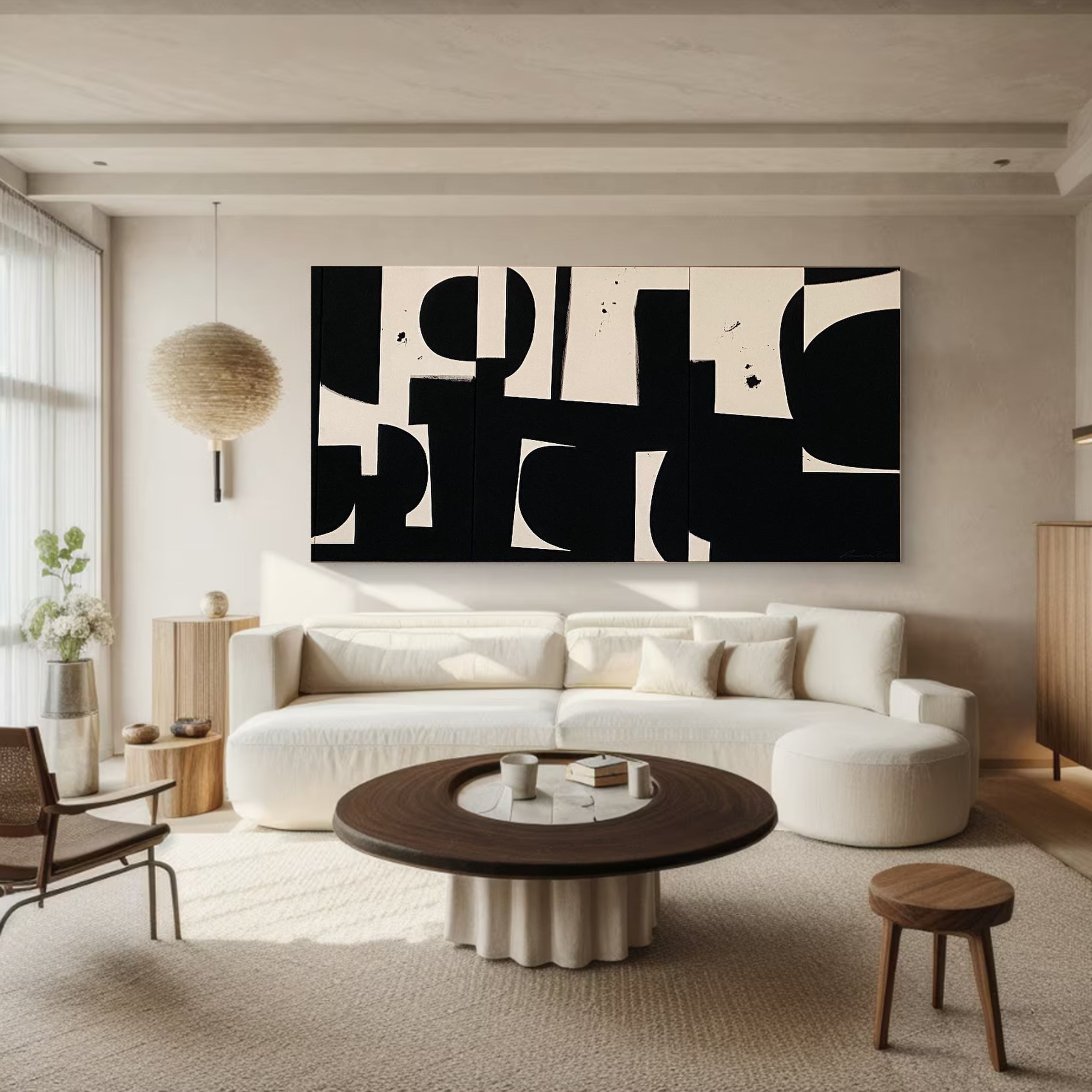 ديكور حائط بسيط بفن تجريدي باللونين الأبيض والأسود #MM050
