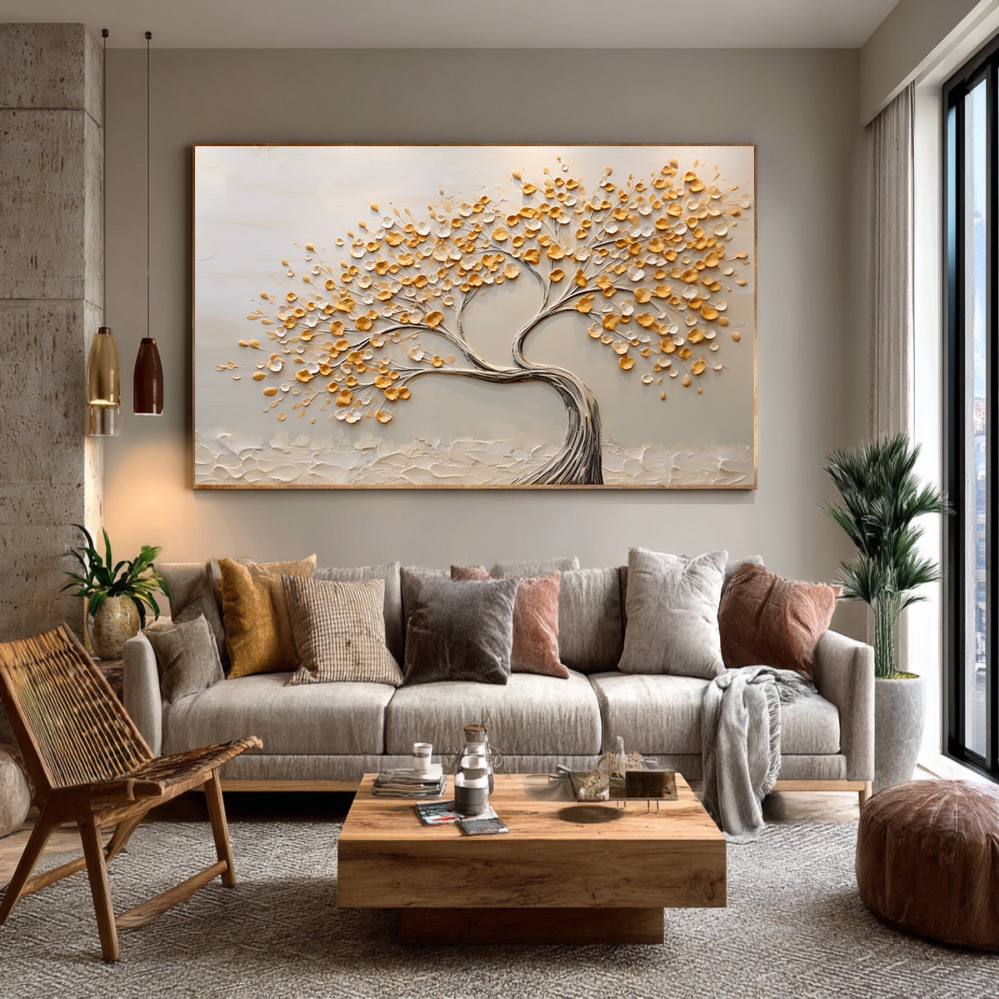 Dimensional Tree Painting Golden Leaves Modern Gallery #AG 093