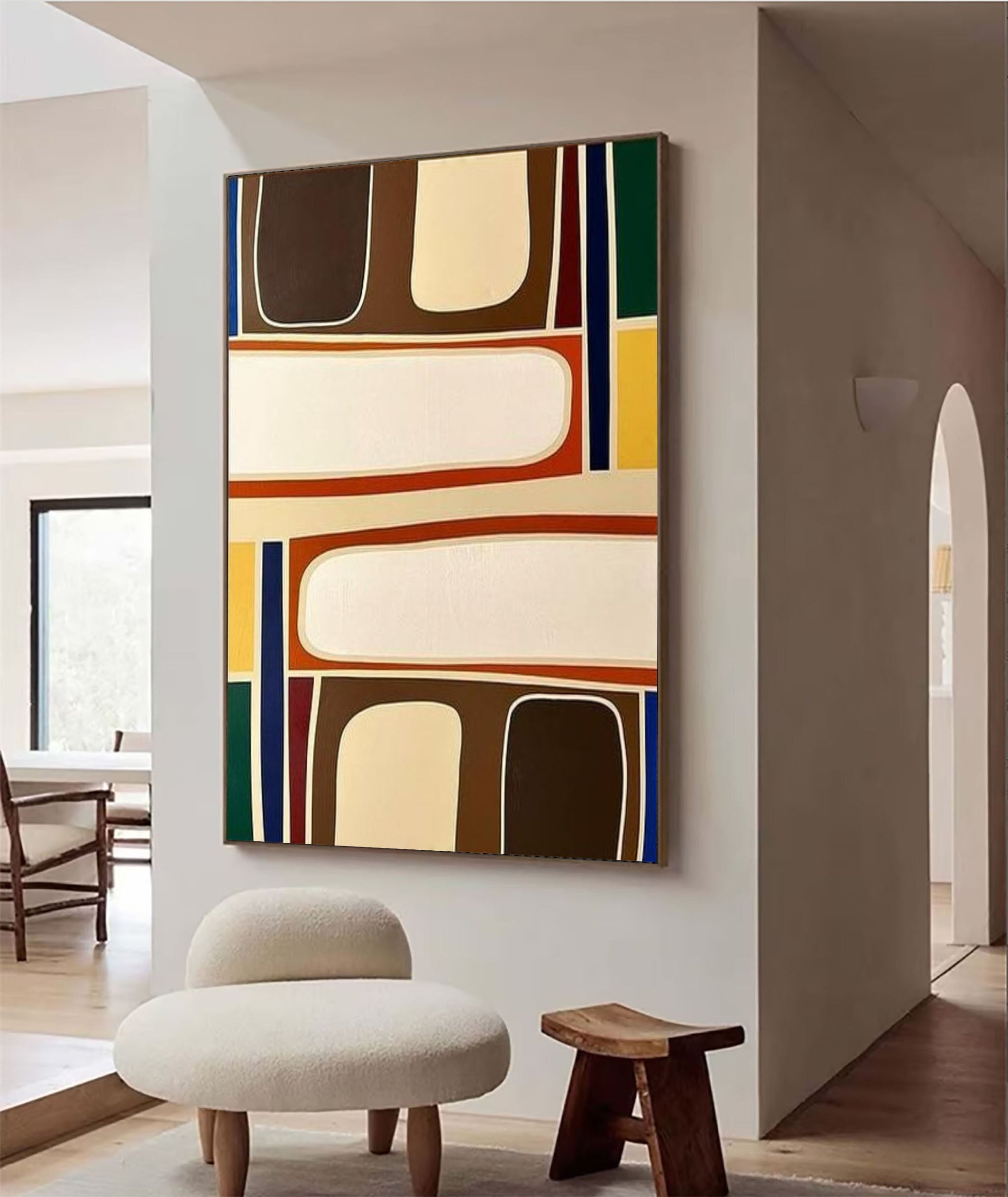 لوحة فنية جدارية تجريدية حديثة برسومات هندسية ملونة من القماش #AB023