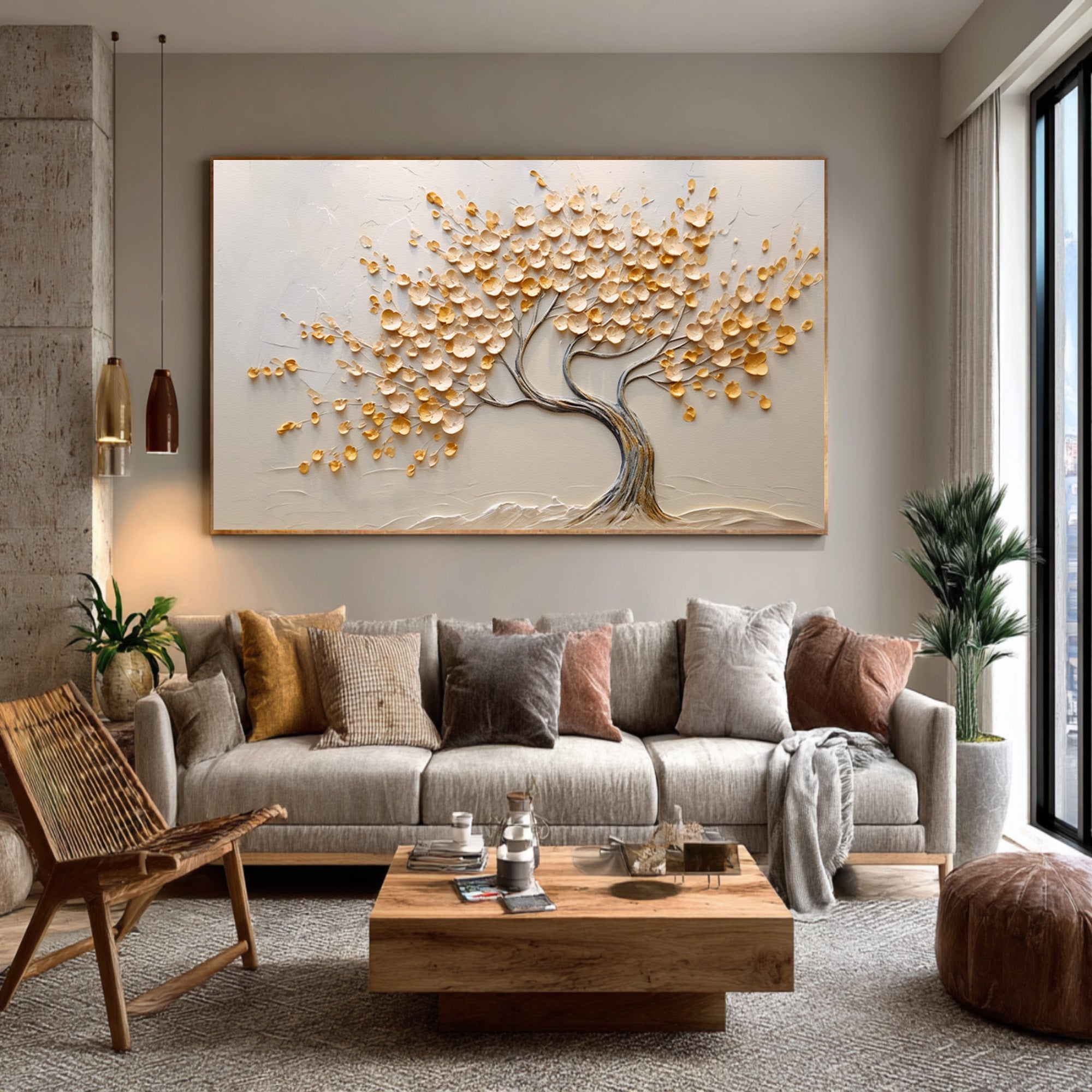 Contemporary 3D Tree Art Luxurious Gold Canvas #AG 092