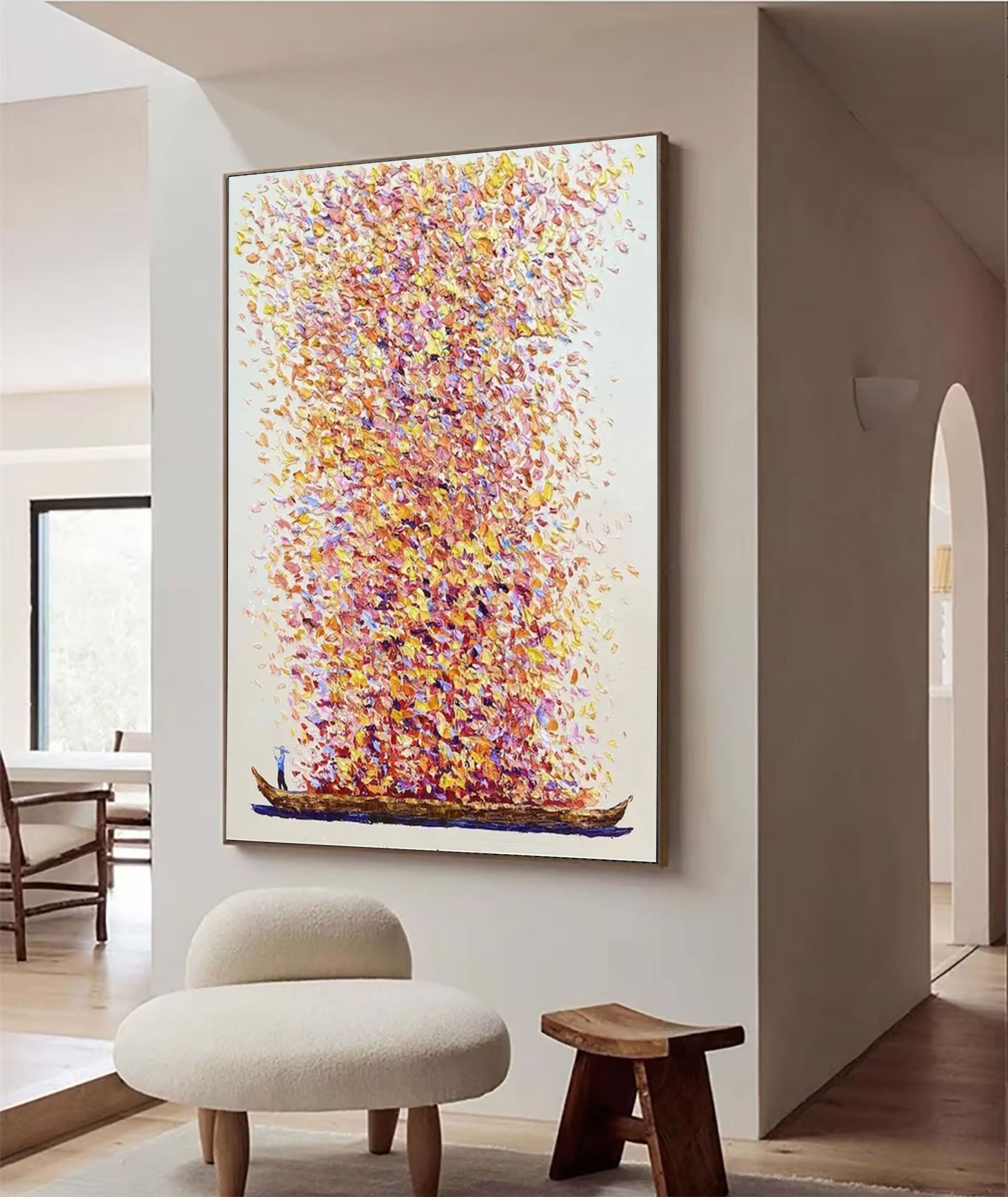 لوحة فنية تجريدية نابضة بالحياة على شكل قارب من القماش للديكور الحديث #AB046