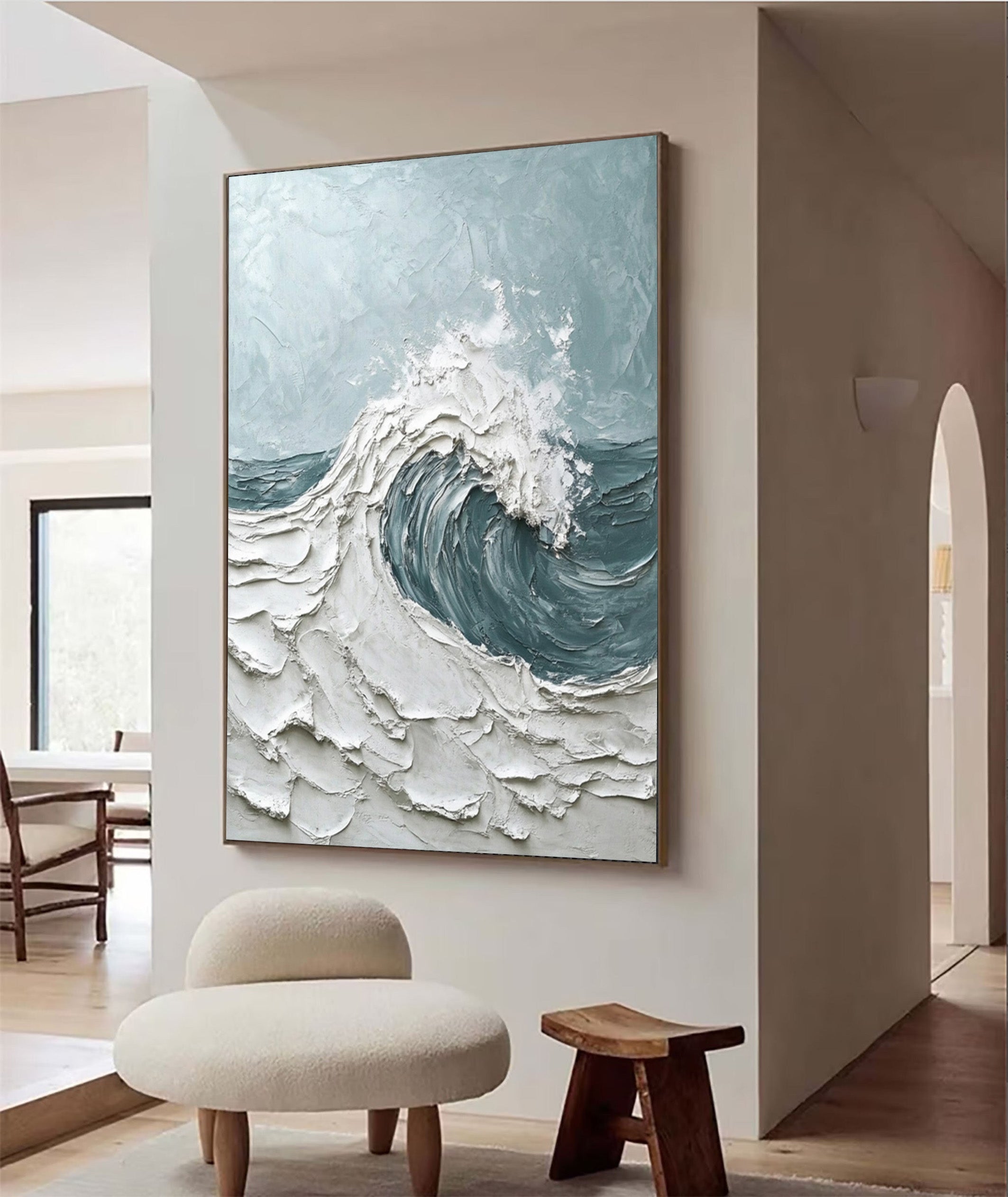 Textured Ocean Wave Painting with Bold Impasto for Decor #MM564
