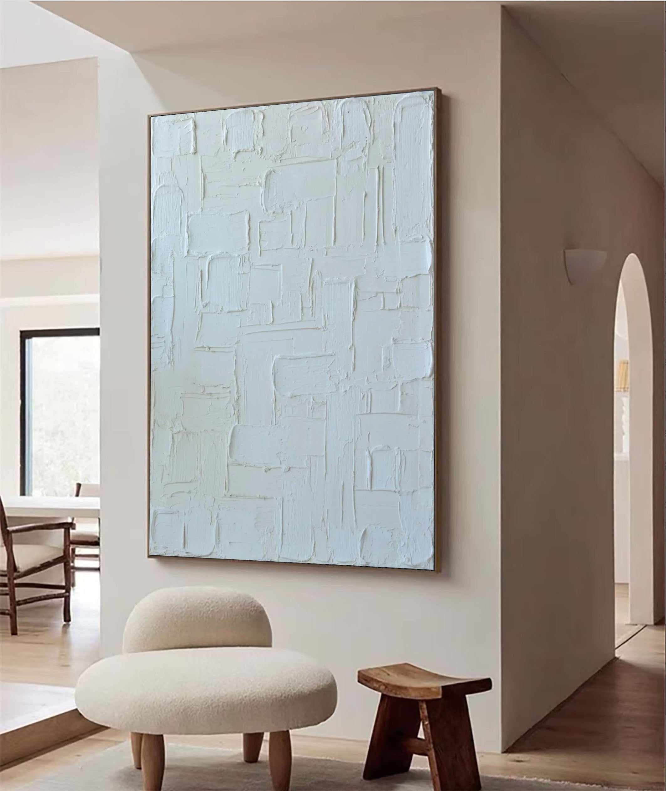 Oversized Minimalist White Textured Wall Art For Home #MM101