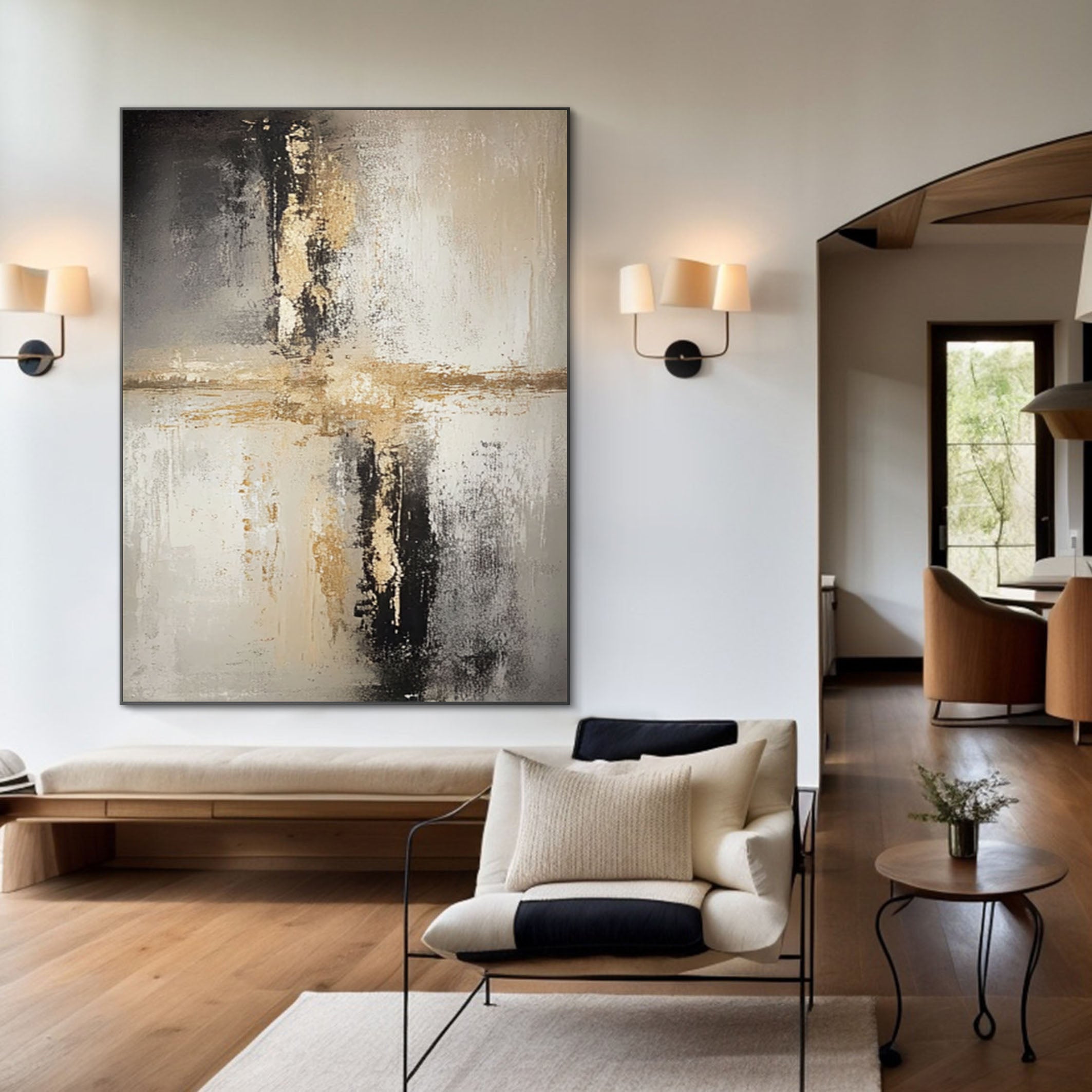 Textured Balance: Minimalist Art with Impasto Cross and Depth #MM572