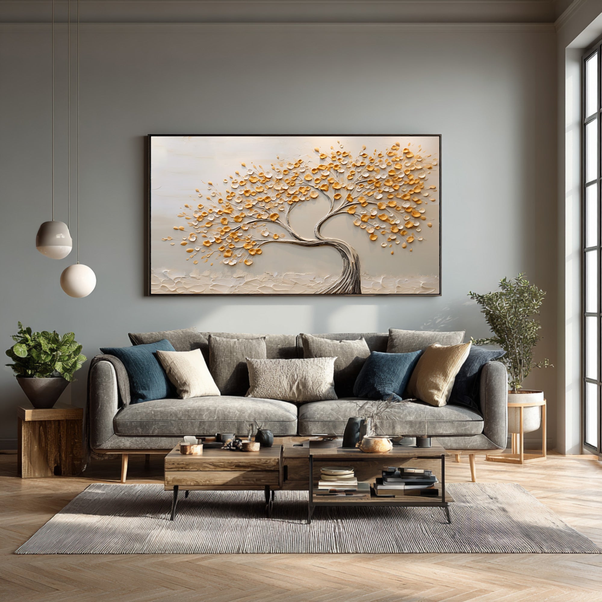 Dimensional Tree Painting Golden Leaves Modern Gallery #AG 093
