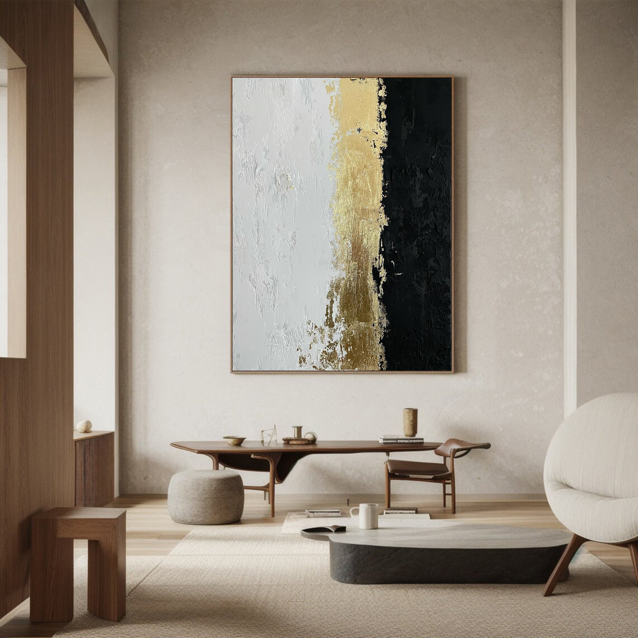 لوحة قماشية أنيقة باللونين الأسود والذهبي للديكورات الداخلية البسيطة #MM030