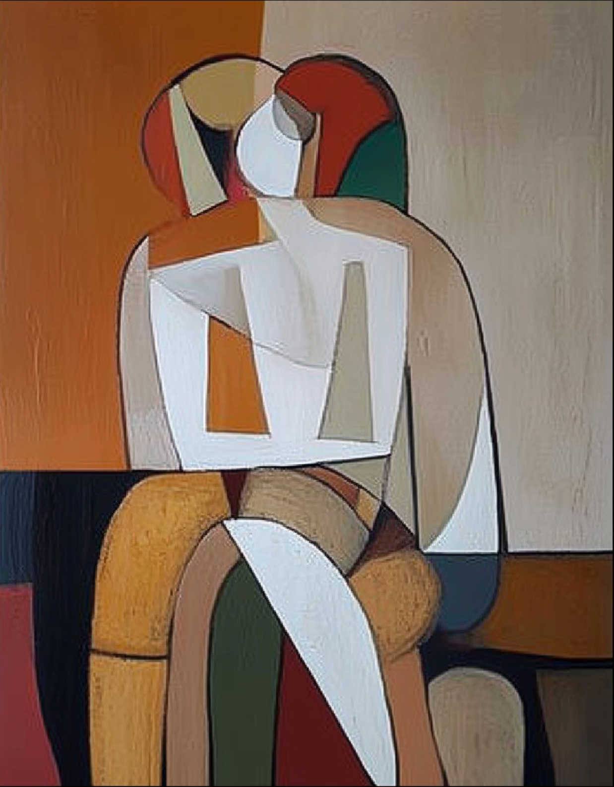 Geometric Embrace: Modern Stylized Figures,Abstract Portrait #MM541