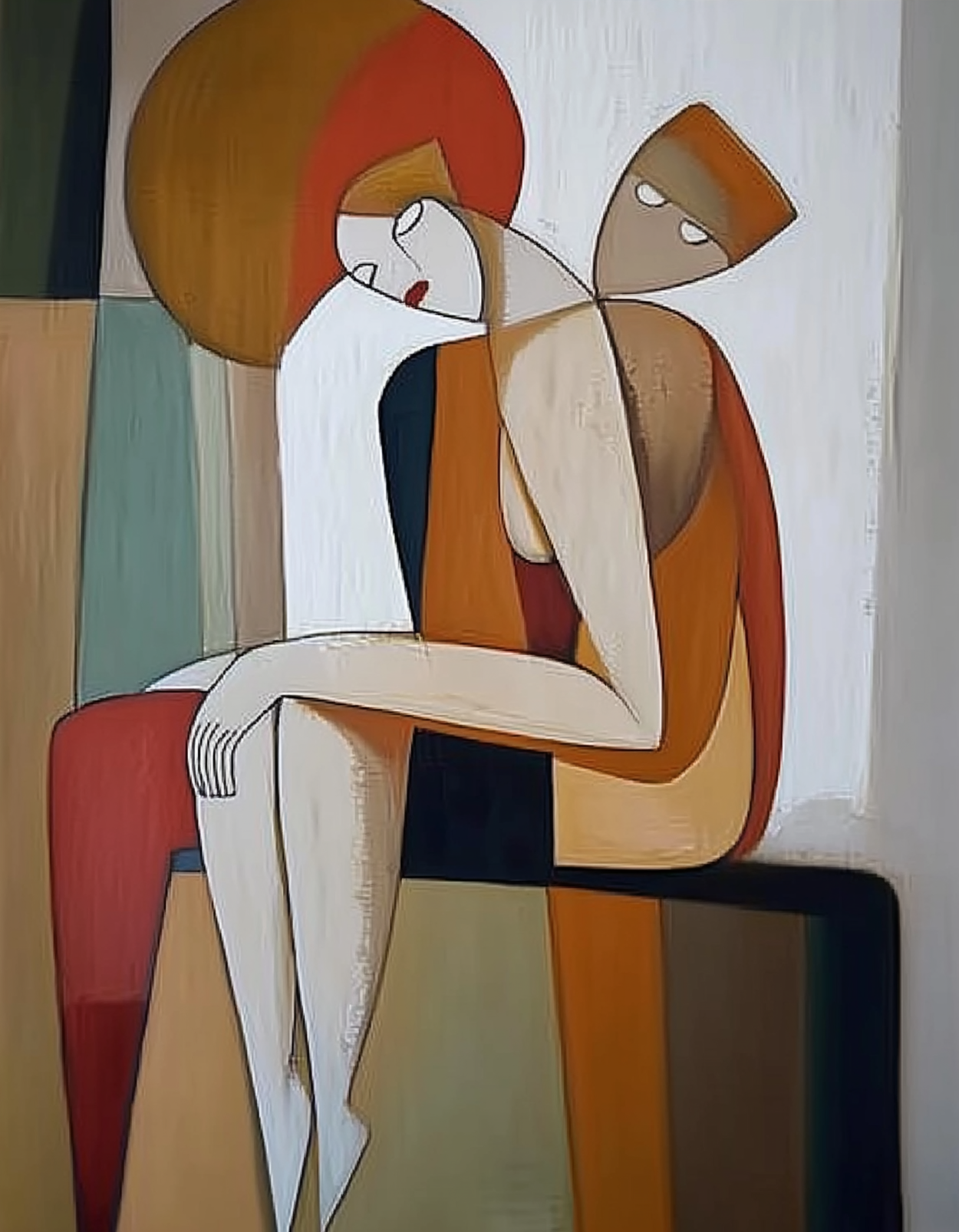 Geometric Embrace: Modern Stylized Figures, Warm Abstract Art #MM538