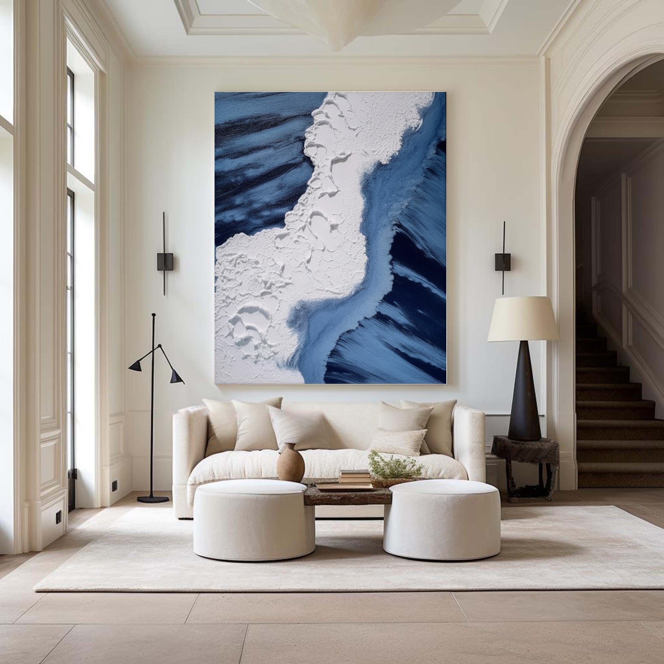 Whitecaps Embrace: Impasto Ocean Painting, Dynamic Coastal Art #MM521