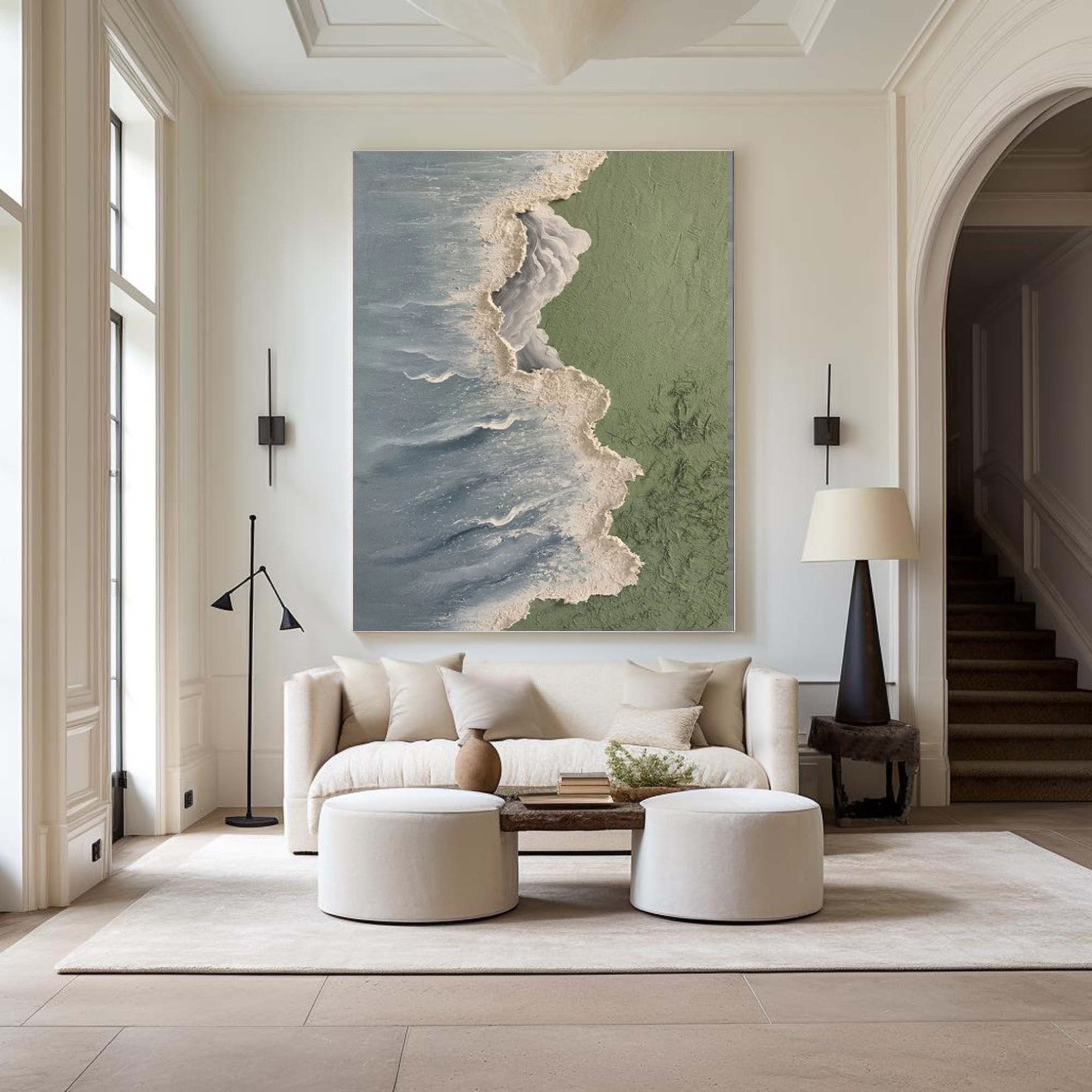 Where Land Meets Sea: Textured Overhead Beach Wall Art #MM524