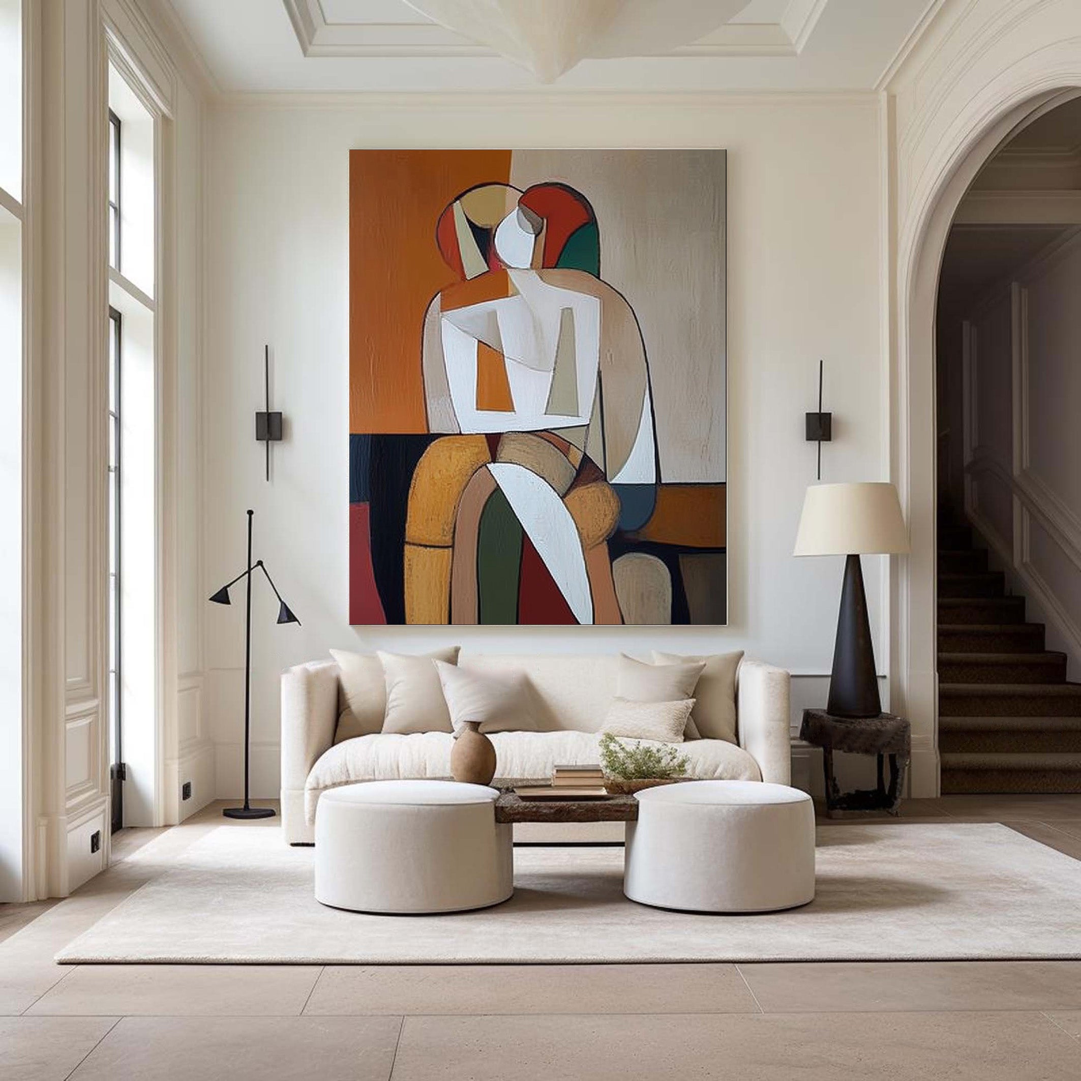 Geometric Embrace: Modern Stylized Figures,Abstract Portrait #MM541